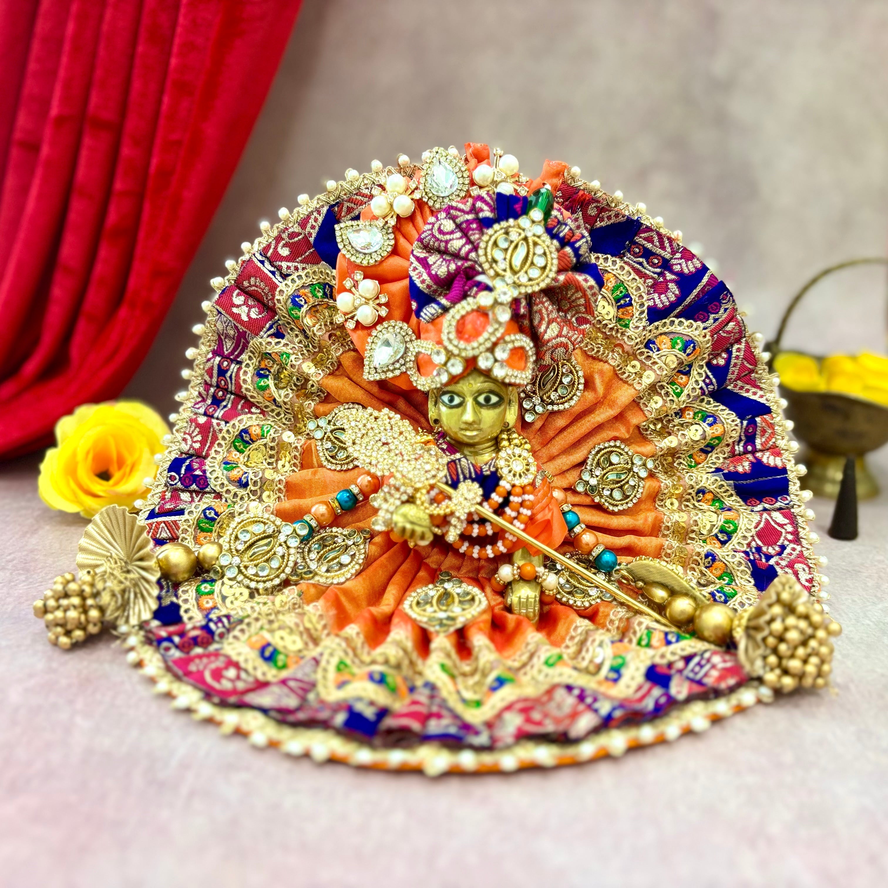 Handmade Kanchan Laddu Gopal Dress - Designer Kanha Ji Poshak, Fancy Bal Gopal Dress for Janmashtami Celebrations, Krishna Ji Dress