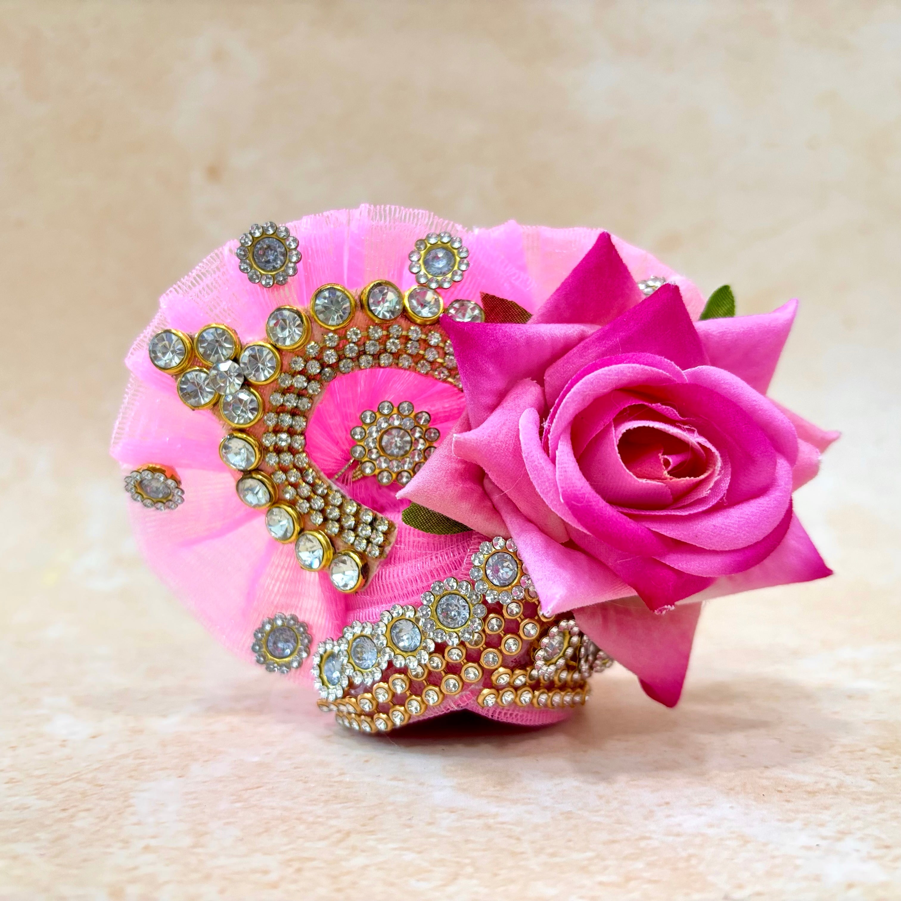 Handmade Pink Rose Lehenga & Dhoti Set for Laddu Gopal | Designer Kanha Ji Poshak | Fancy Bal Gopal Dress for Janmashtami - 7 Piece Set