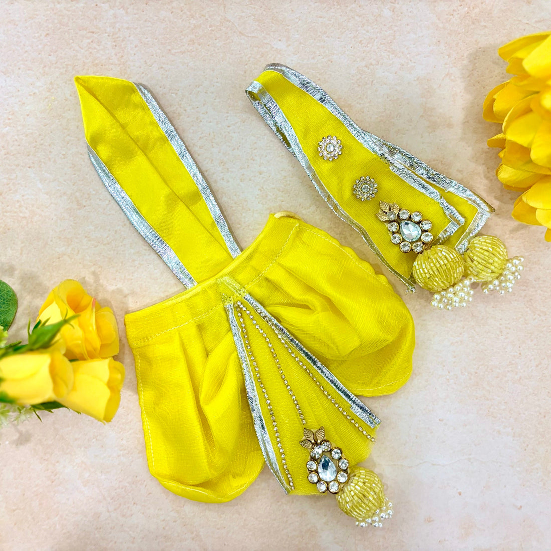 Handmade Pitambar Dhoti Set - Designer Laddu Gopal Dress, Kanha Ji Poshak, Bal Gopal Dress for Janmashtami Festival - Fancy Krishna Ji Dress