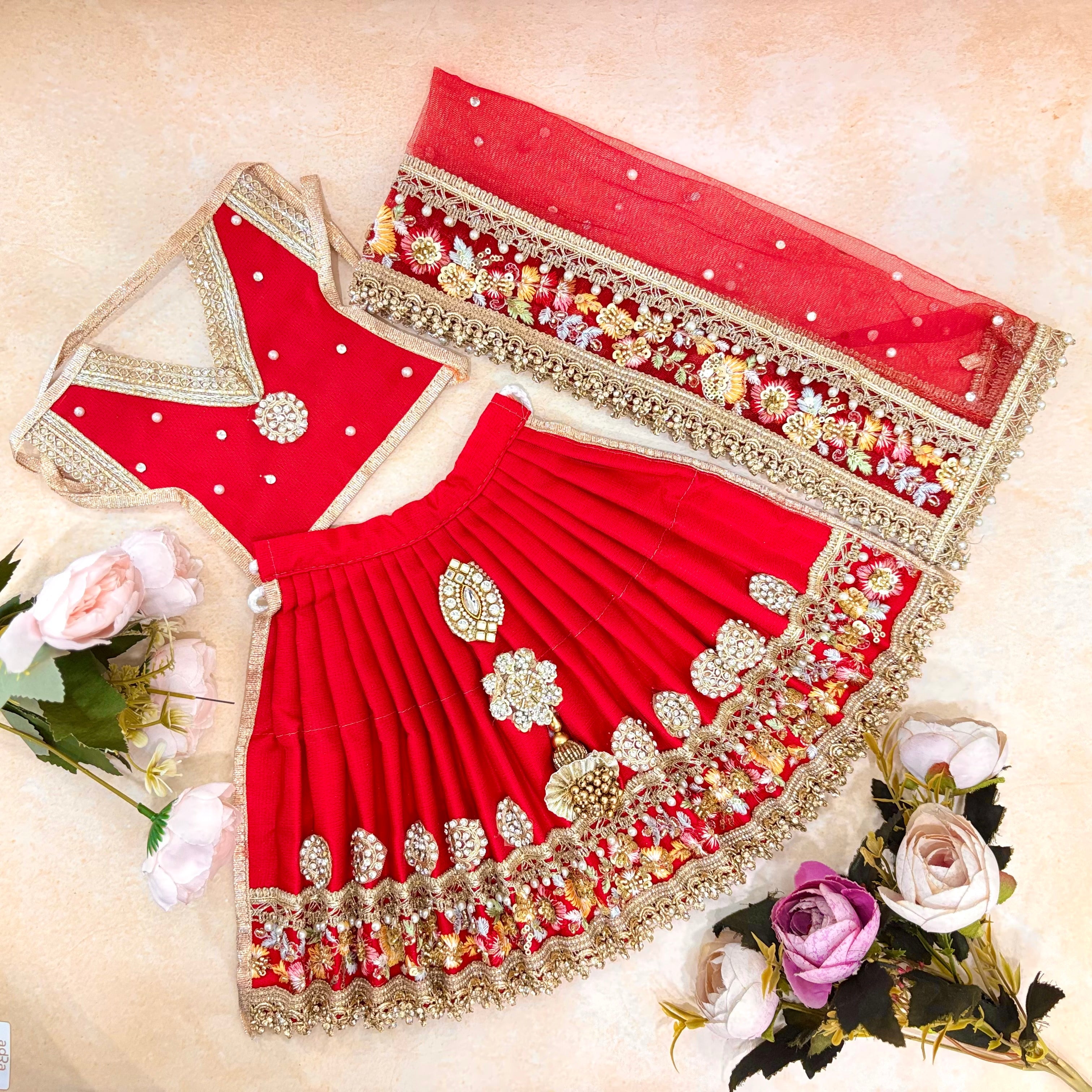 Handmade Adishakti Shringar Mata Rani Dress - Designer Laddu Gopal Dress, Kanha Ji Poshak, Bal Gopal & Krishna Ji Dress for Janmashtami Festival