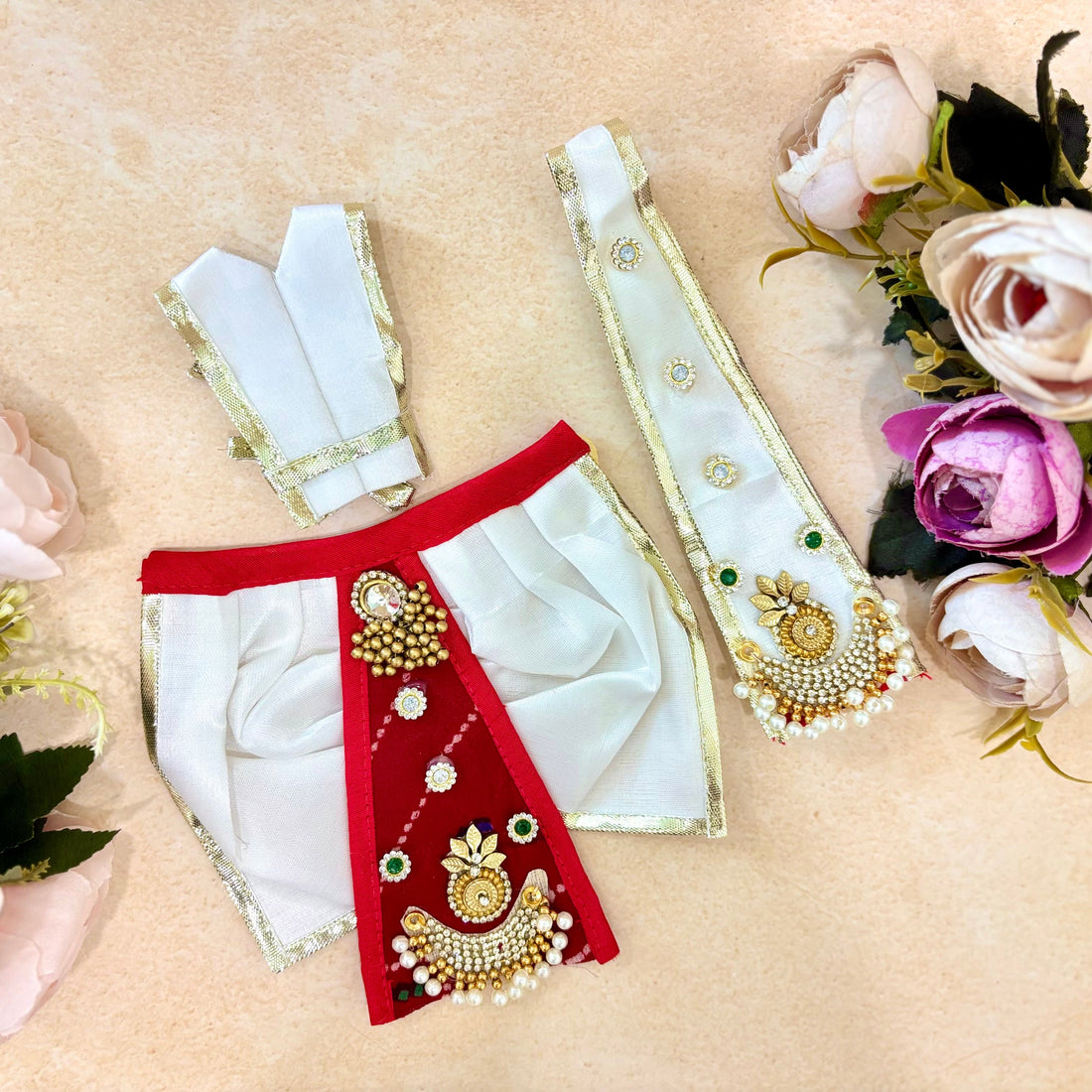 Handmade Bhavyaratna Dhoti Set - Designer Laddu Gopal Dress, Fancy Kanha Ji Poshak for Janmashtami, Bal Gopal & Krishna Ji Dress