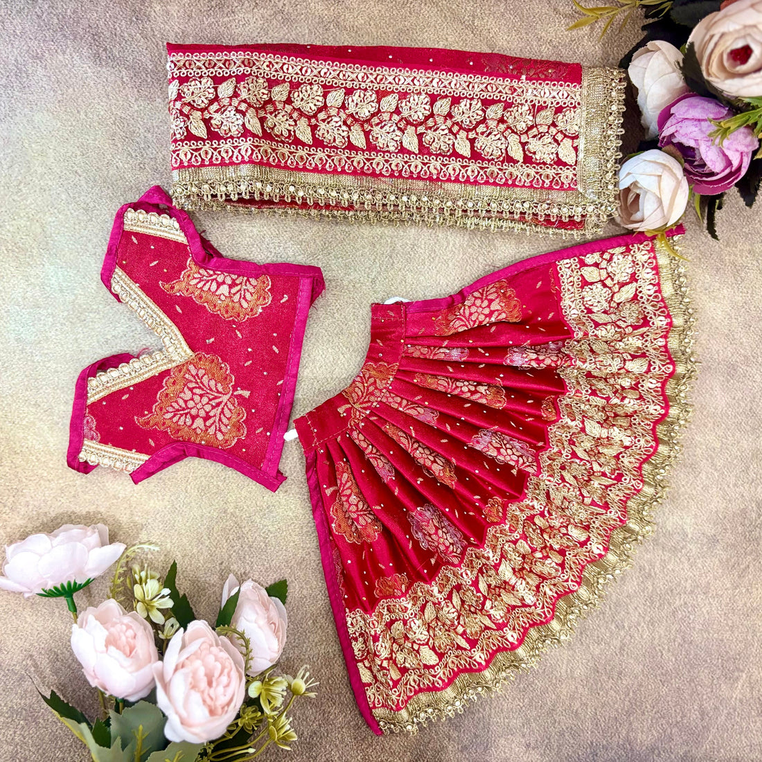 Handmade Shakti Prabha Mata Rani Dress - Designer Laddu Gopal Dress, Kanha Ji Poshak, Bal Gopal Dress for Janmashtami Festival