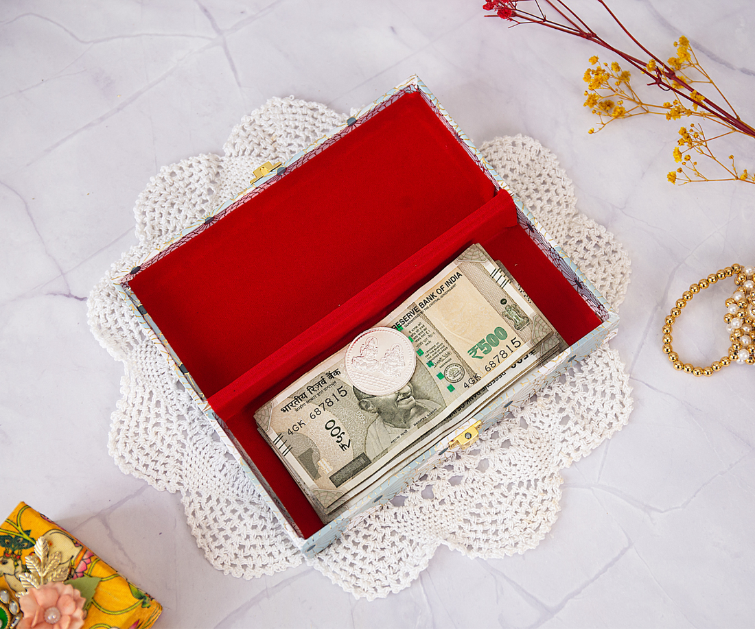 Handmade Pastel Blue Aesthetic Cash Box for Laddu Gopal Dress, Kanha Ji Poshak, Bal Gopal Dress - Perfect for Janmashtami Festival