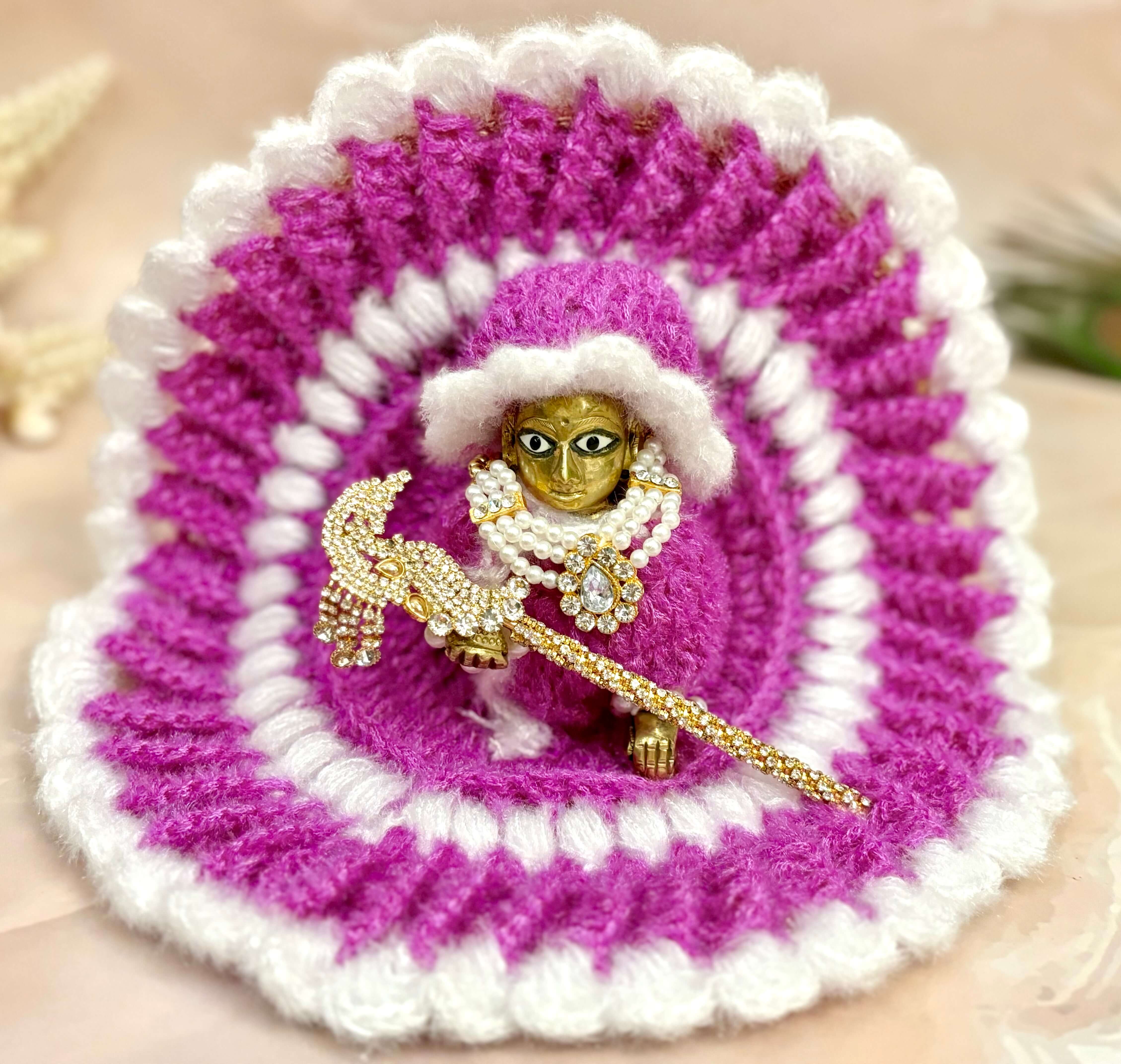 Handmade Lavender Woollen Laddu Gopal Dress - Designer Kanha Ji Poshak for Janmashtami, Fancy Bal Gopal & Krishna Ji Dress