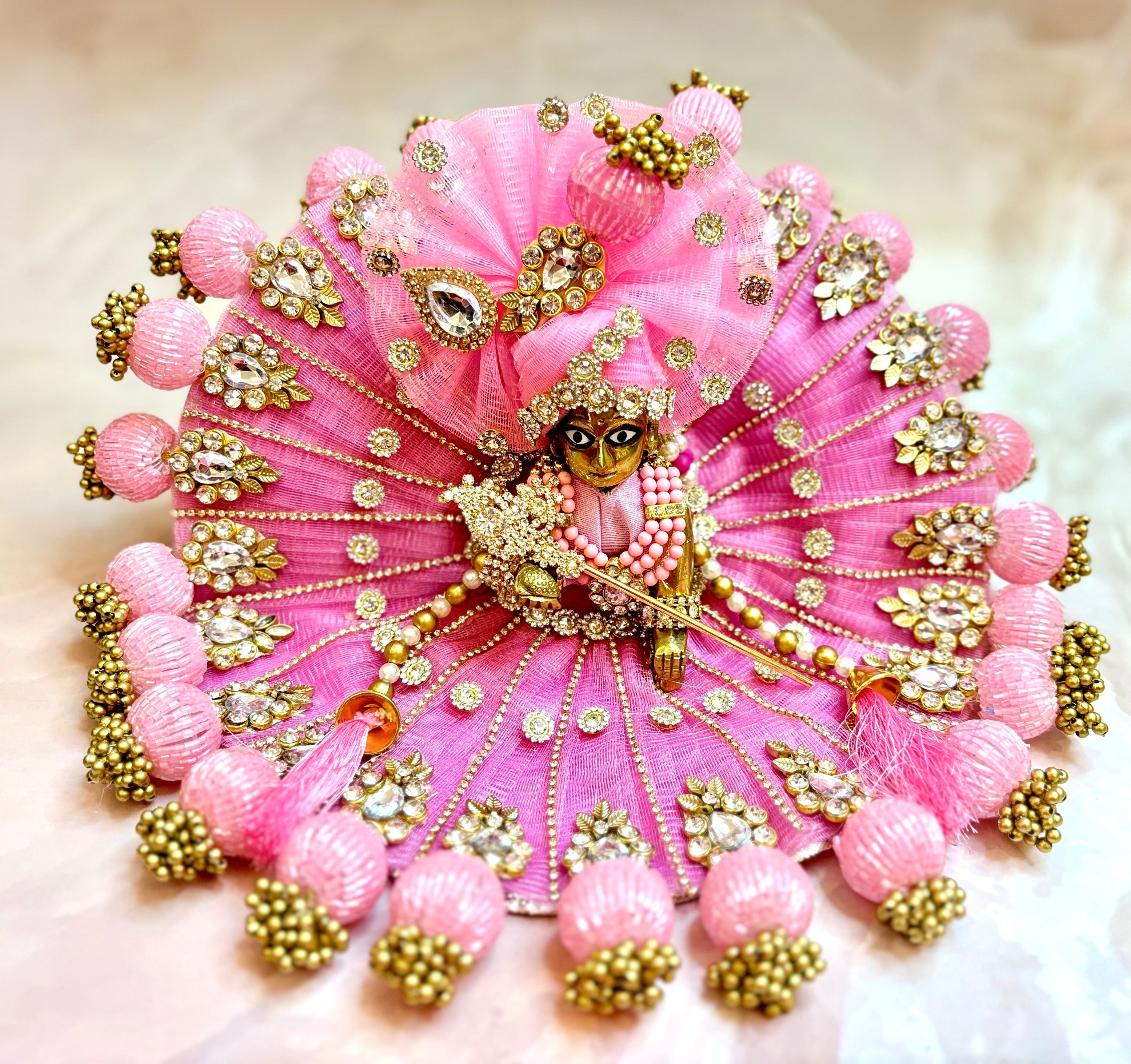 Handmade Light Pink Laddu Gopal Dress Set - 4 Piece Designer Poshak for Kanha Ji, Bal Gopal & Krishna Ji - Perfect for Janmashtami Festival