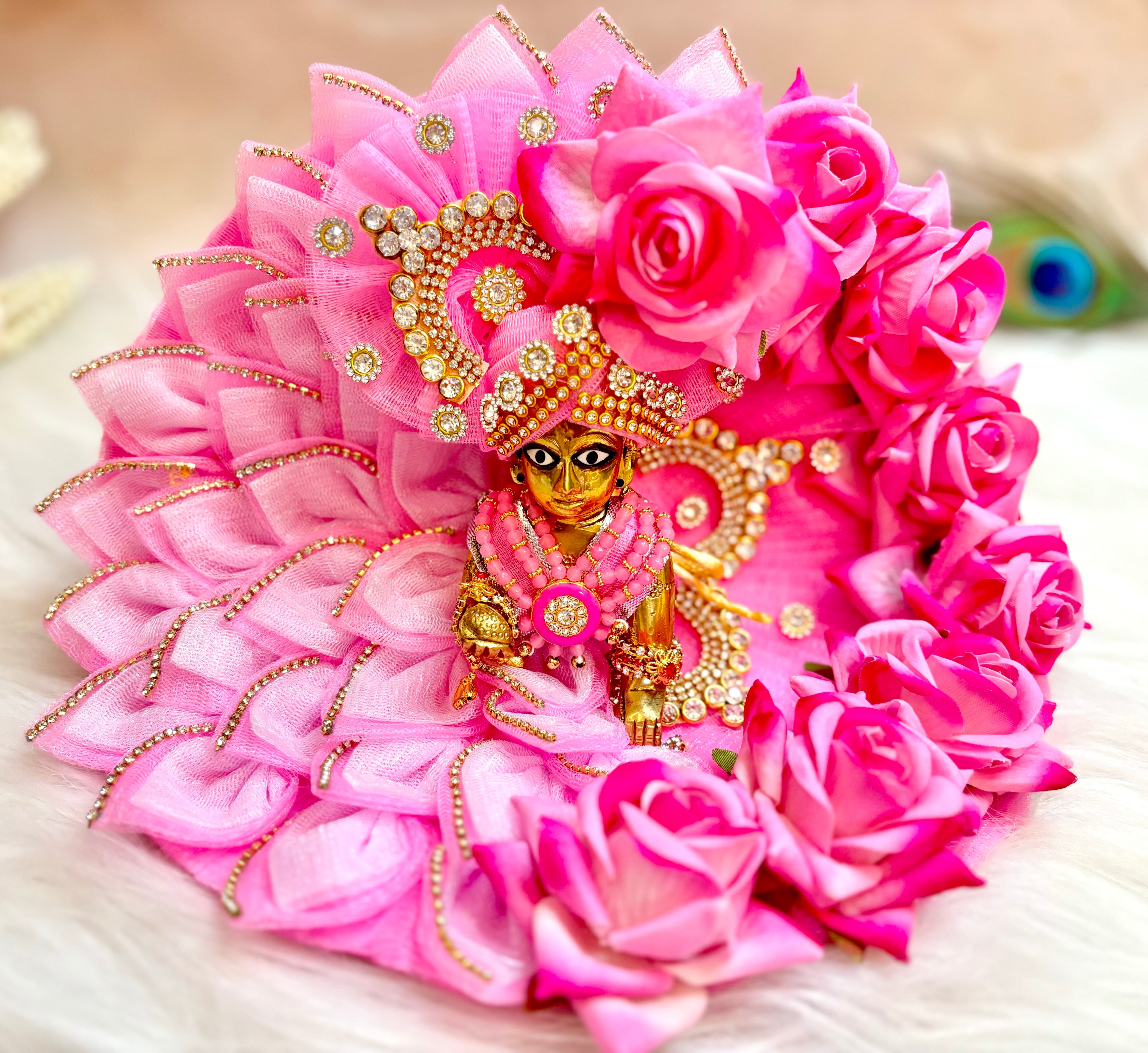 Handmade Light Pink Laddu Gopal Dress - Designer Kanha Ji Poshak for Janmashtami | Fancy Bal Gopal Dress for Festivals | Krishna Ji Dress