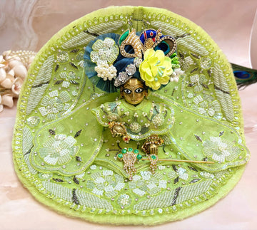 Handmade Luxe Pastel Green Laddu Gopal Dress Set - 4 Piece Designer Poshak for Janmashtami, Bal Gopal & Krishna Ji Celebrations