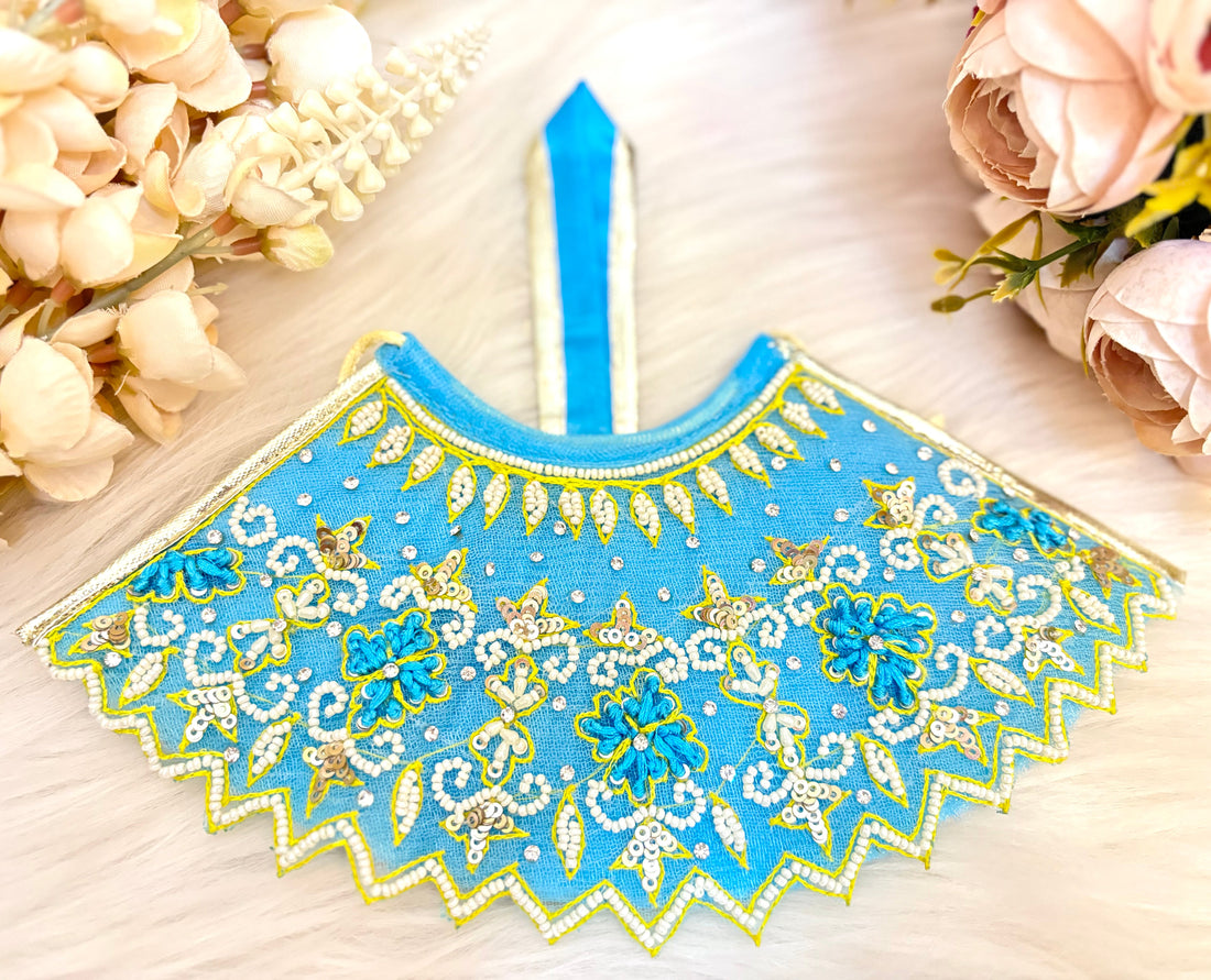 Luxe Handmade Sky Blue Pearl Lehenga Set - Designer Choli & Dupatta for Laddu Gopal Dress, Kanha Ji Poshak, Bal Gopal Dress, Janmashtami Festival
