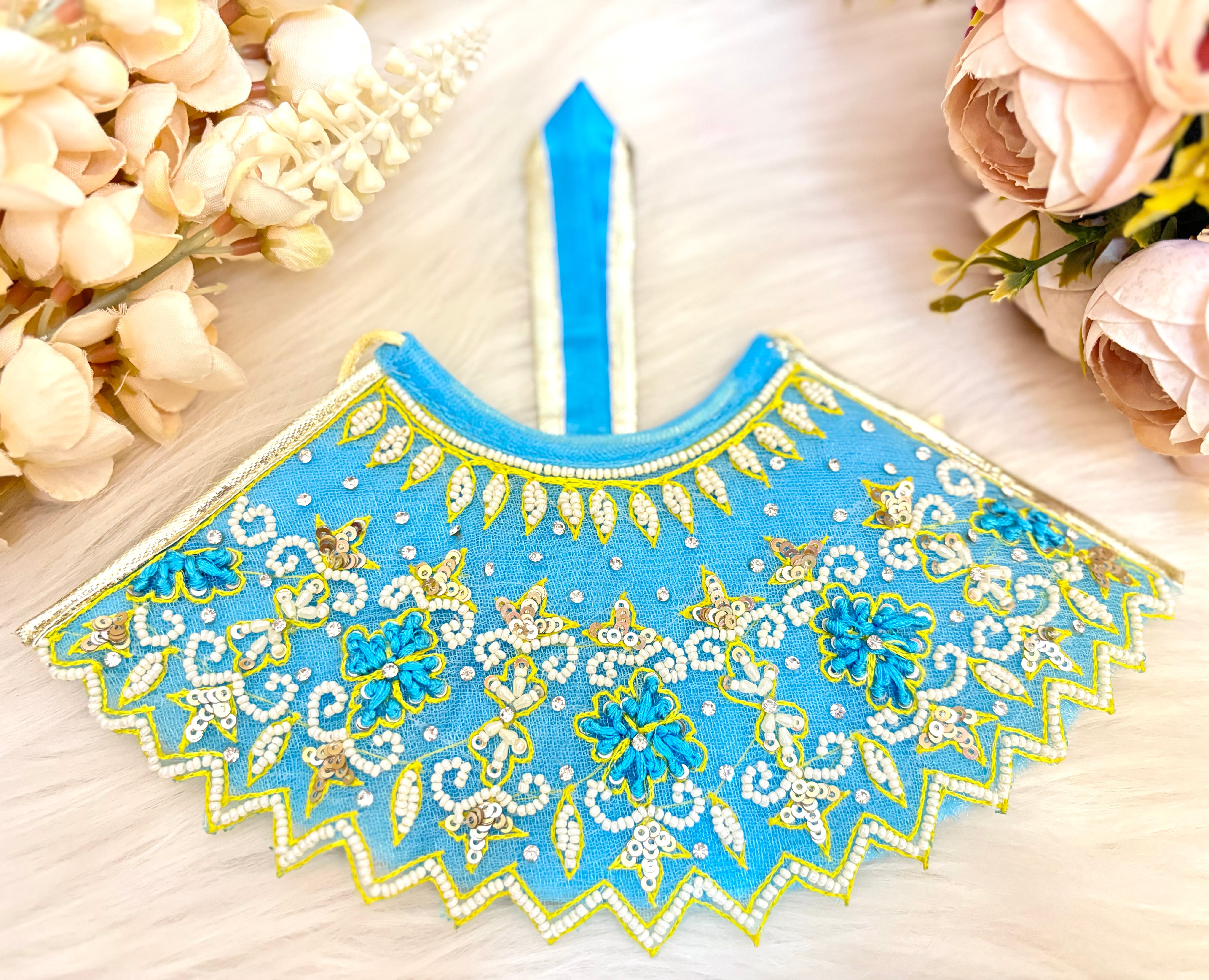 Luxe Handmade Sky Blue Pearl Lehenga Set - Designer Choli & Dupatta for Laddu Gopal Dress, Kanha Ji Poshak, Bal Gopal Dress, Janmashtami Festival