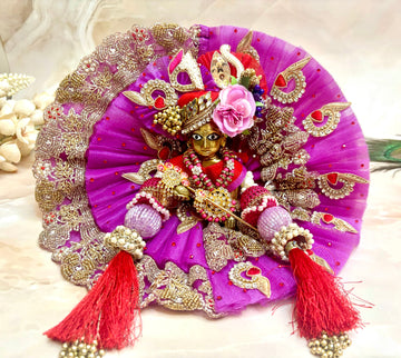 Handmade Luxe Purple Designer Laddu Gopal Dress Set - 4 Piece Kanha Ji Poshak for Janmashtami, Fancy Bal Gopal & Krishna Ji Dress