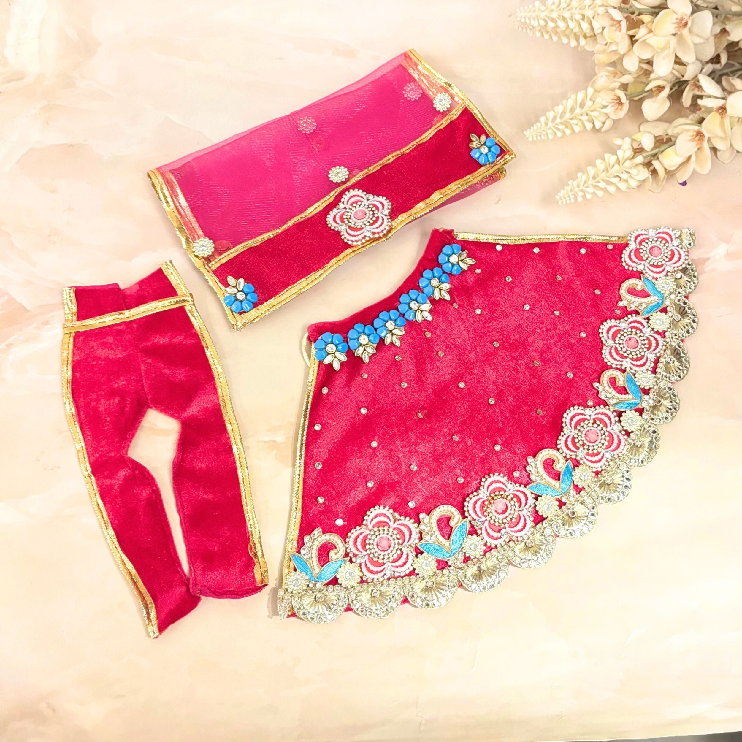Handmade Aarunyaa Velvet Laddu Gopal Dress - Designer Kanha Ji Poshak for Janmashtami | Fancy Bal Gopal & Krishna Ji Dress