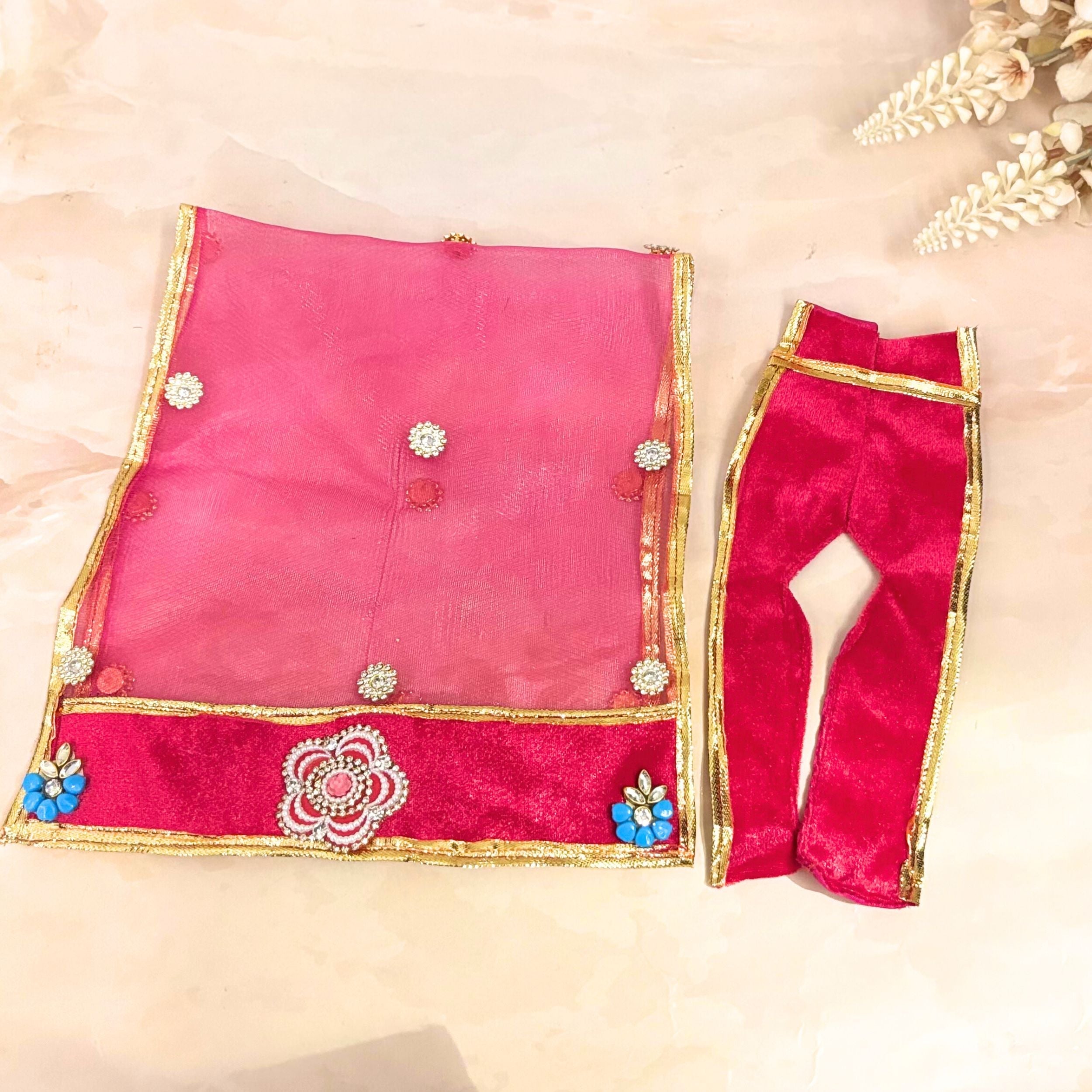 Handmade Aarunyaa Velvet Laddu Gopal Dress - Designer Kanha Ji Poshak for Janmashtami | Fancy Bal Gopal & Krishna Ji Dress