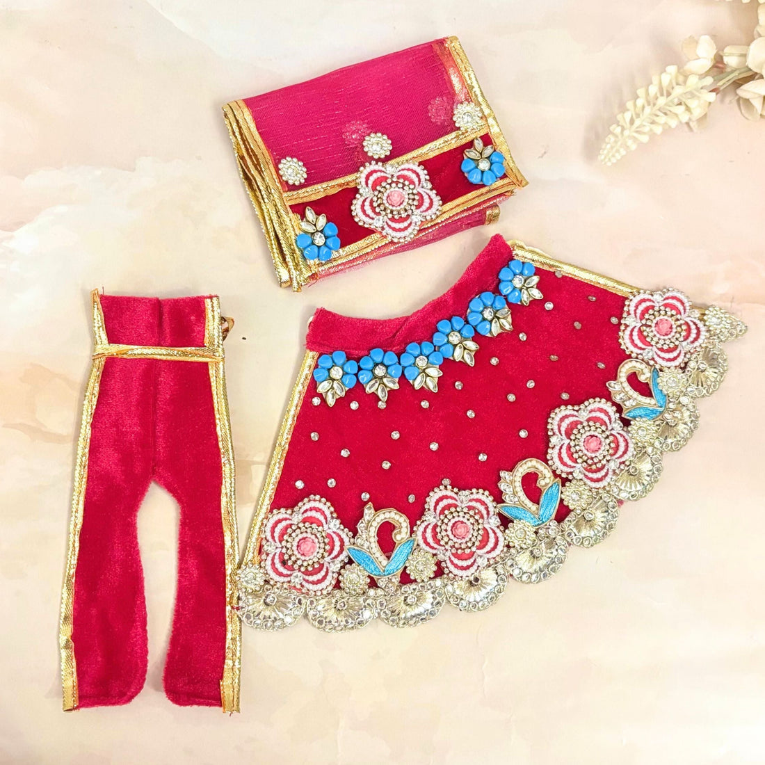 Handmade Yugalrag Radha Krishna Dress - Designer Laddu Gopal Poshak, Fancy Kanha Ji Dress for Janmashtami, Bal Gopal & Krishna Ji Celebrations
