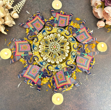 Handmade Maharaja Elephant Rangoli Centre Decor Piece - Perfect for Janmashtami & Festivals | Designer Laddu Gopal Dress, Kanha Ji Poshak, Bal Gopal Dress