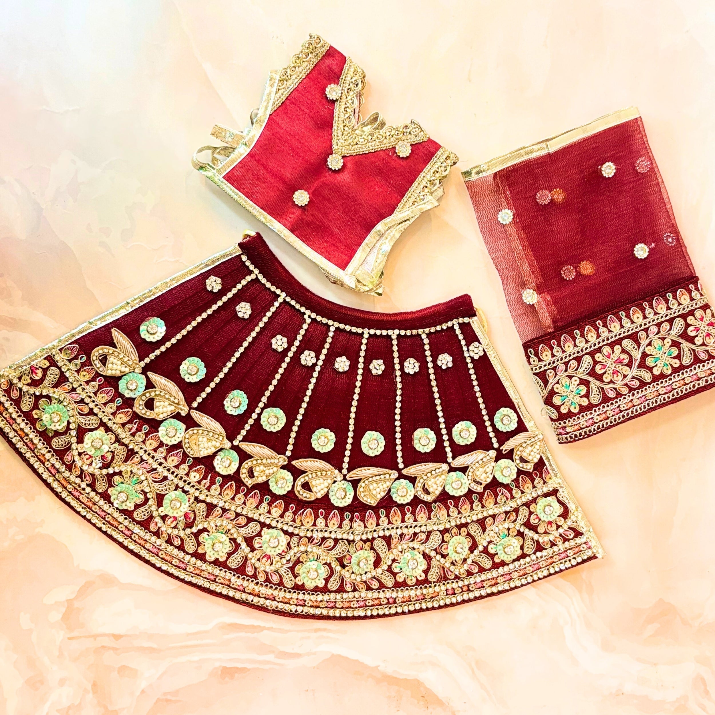 Handmade Luxe Rajprabha Durga Maa Dress - Designer Laddu Gopal Dress, Kanha Ji Poshak & Bal Gopal Dress for Janmashtami Festival