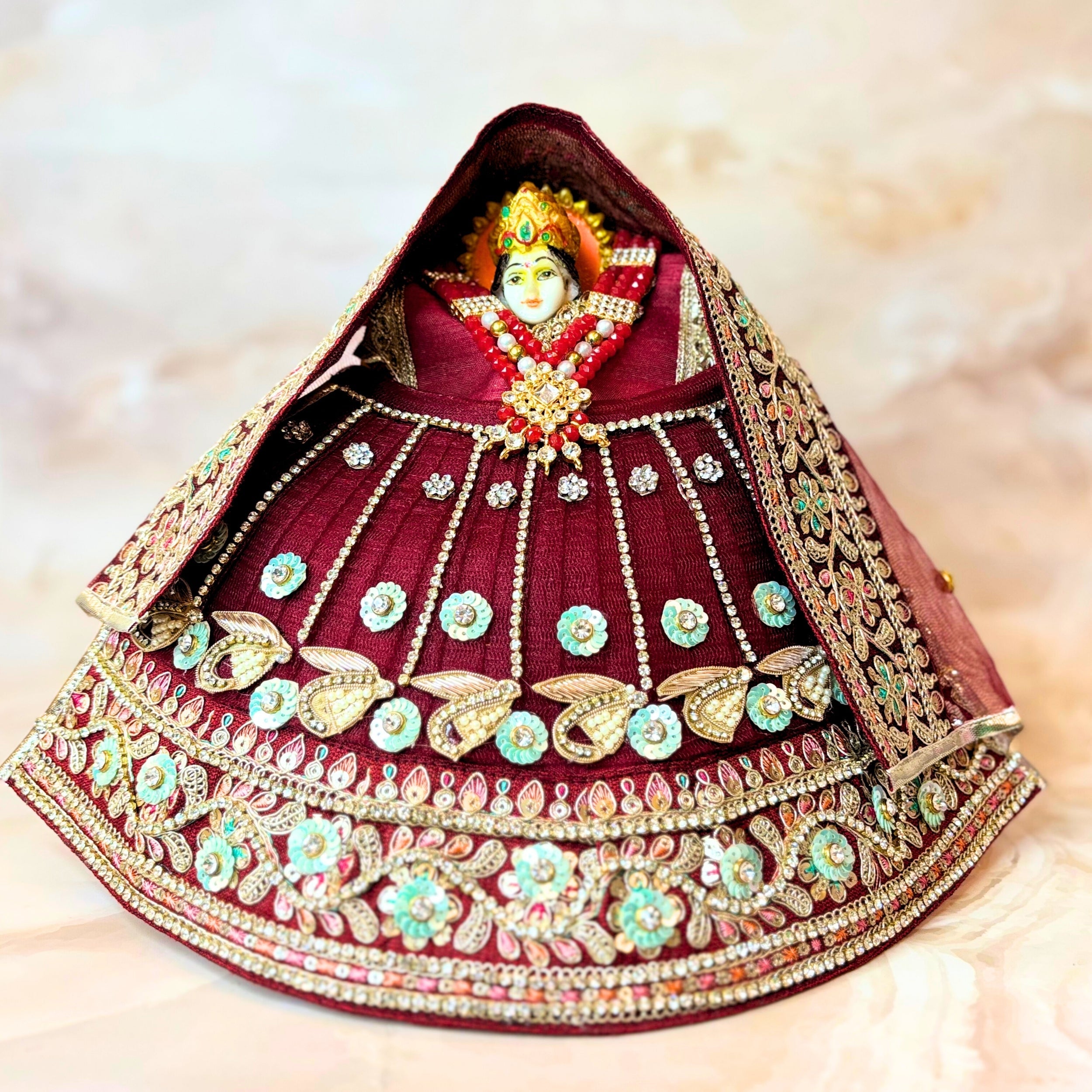 Handmade Luxe Rajprabha Durga Maa Dress - Designer Laddu Gopal Poshak, Fancy Kanha Ji Dress for Janmashtami & Festivals, Bal Gopal & Krishna Ji Dress