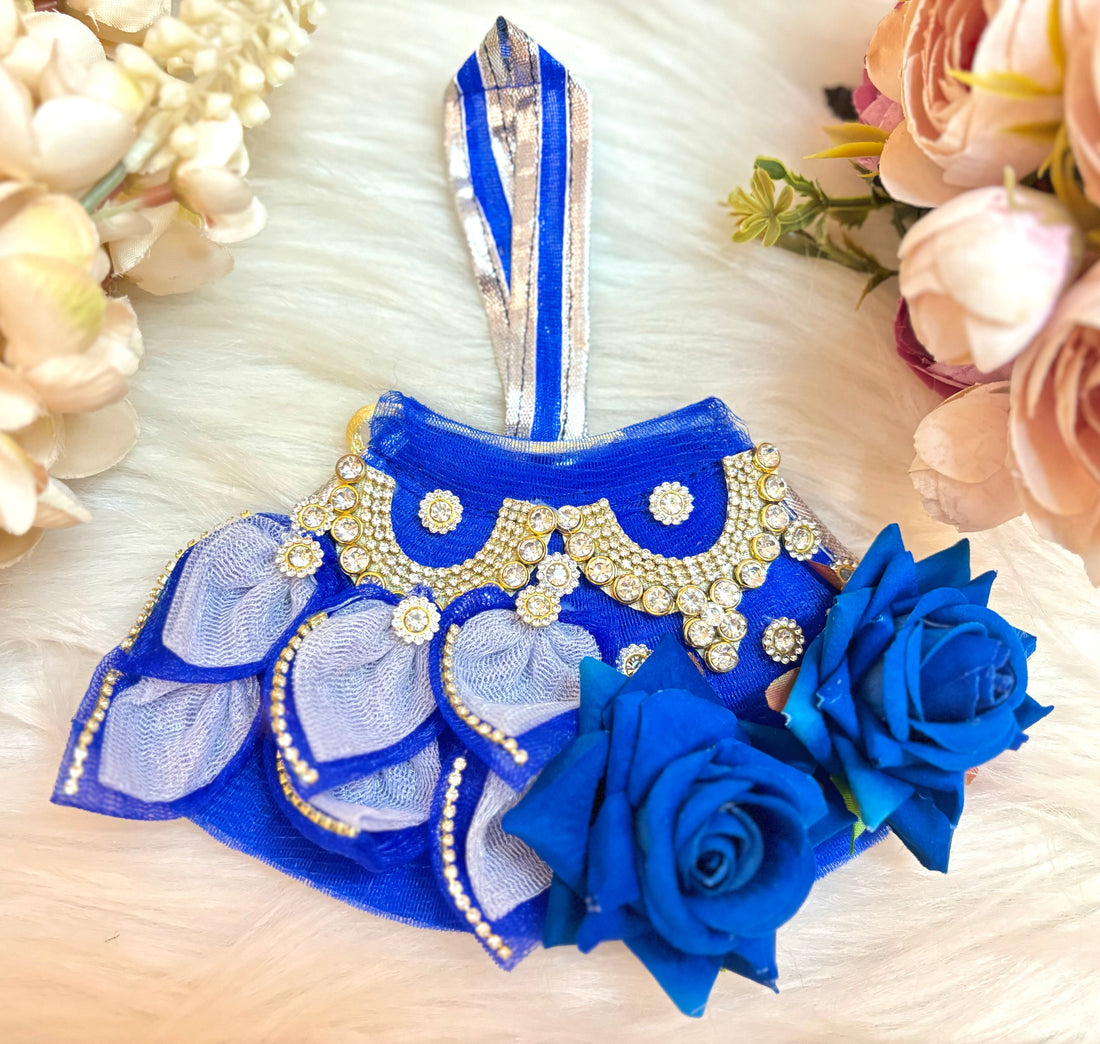 Handmade Mata Rani Blue Rose Lehenga Set - Designer Choli & Dupatta for Laddu Gopal Dress, Kanha Ji Poshak, Bal Gopal Dress for Janmashtami Festival