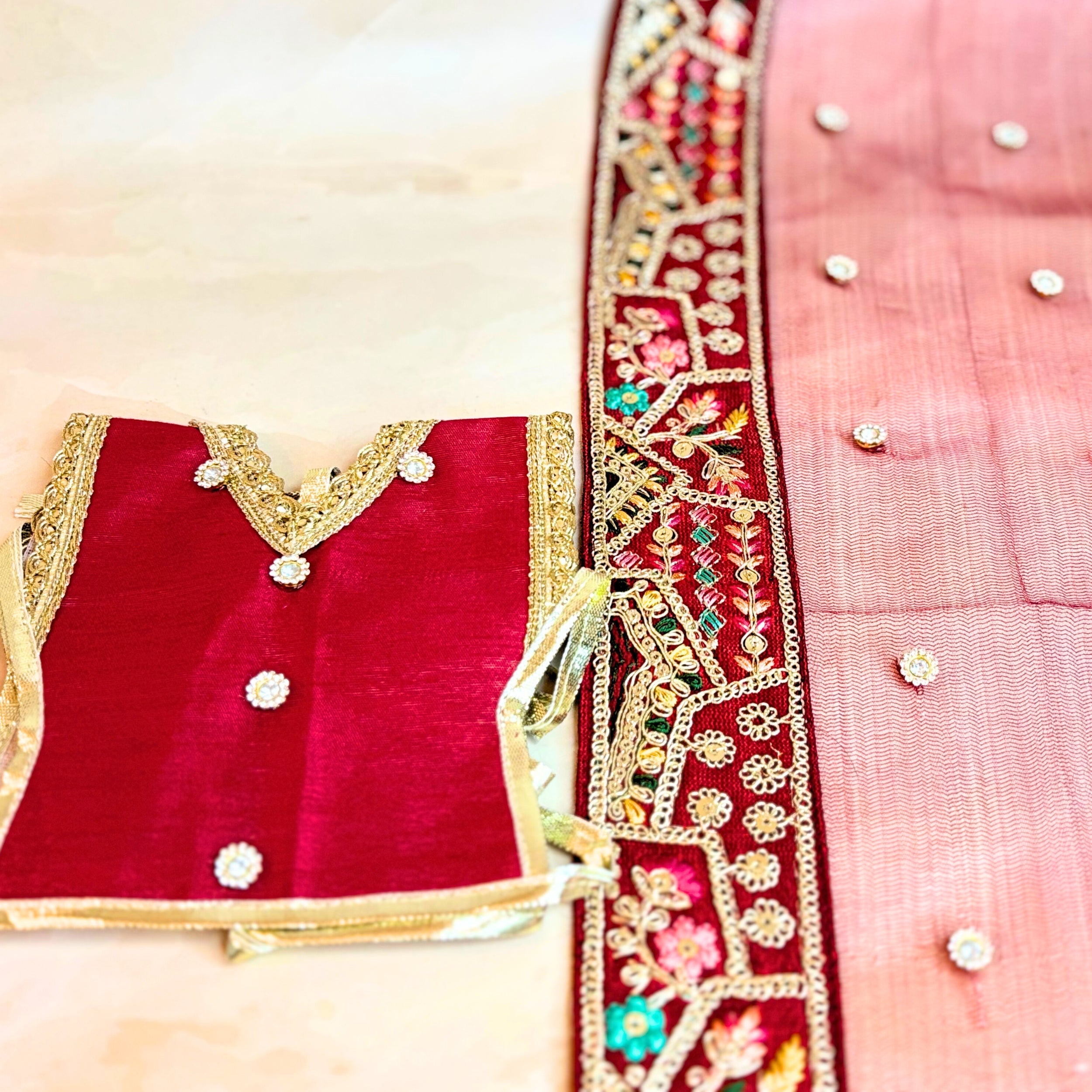 Handmade Luxe Mahagauri Durga Maa Dress - Designer Laddu Gopal Poshak, Fancy Kanha Ji Dress for Janmashtami & Festivals, Bal Gopal & Krishna Ji Dress