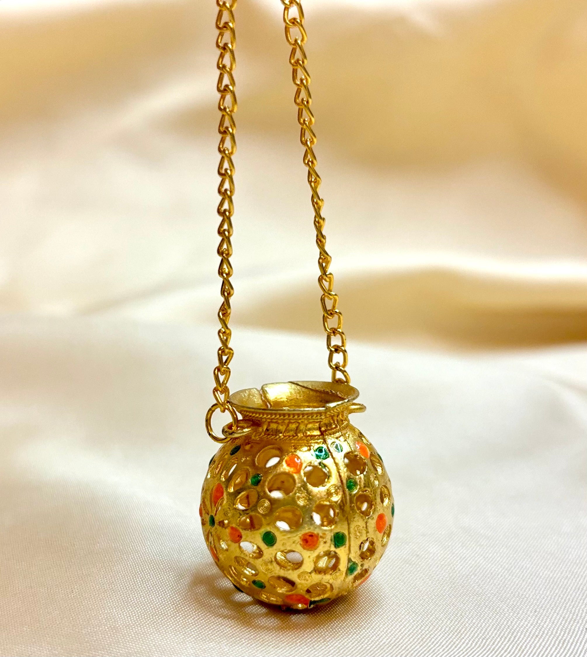 Metal Decorated Matki with Hanging String for Laddu Gopal Ji