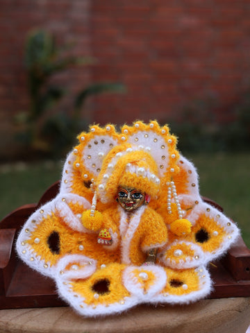 Handmade Yellow Wool Laddu Gopal Dress Set - 3 Pc Designer Poshak for Kanha Ji, Bal Gopal & Krishna Ji - Perfect for Janmashtami Festival