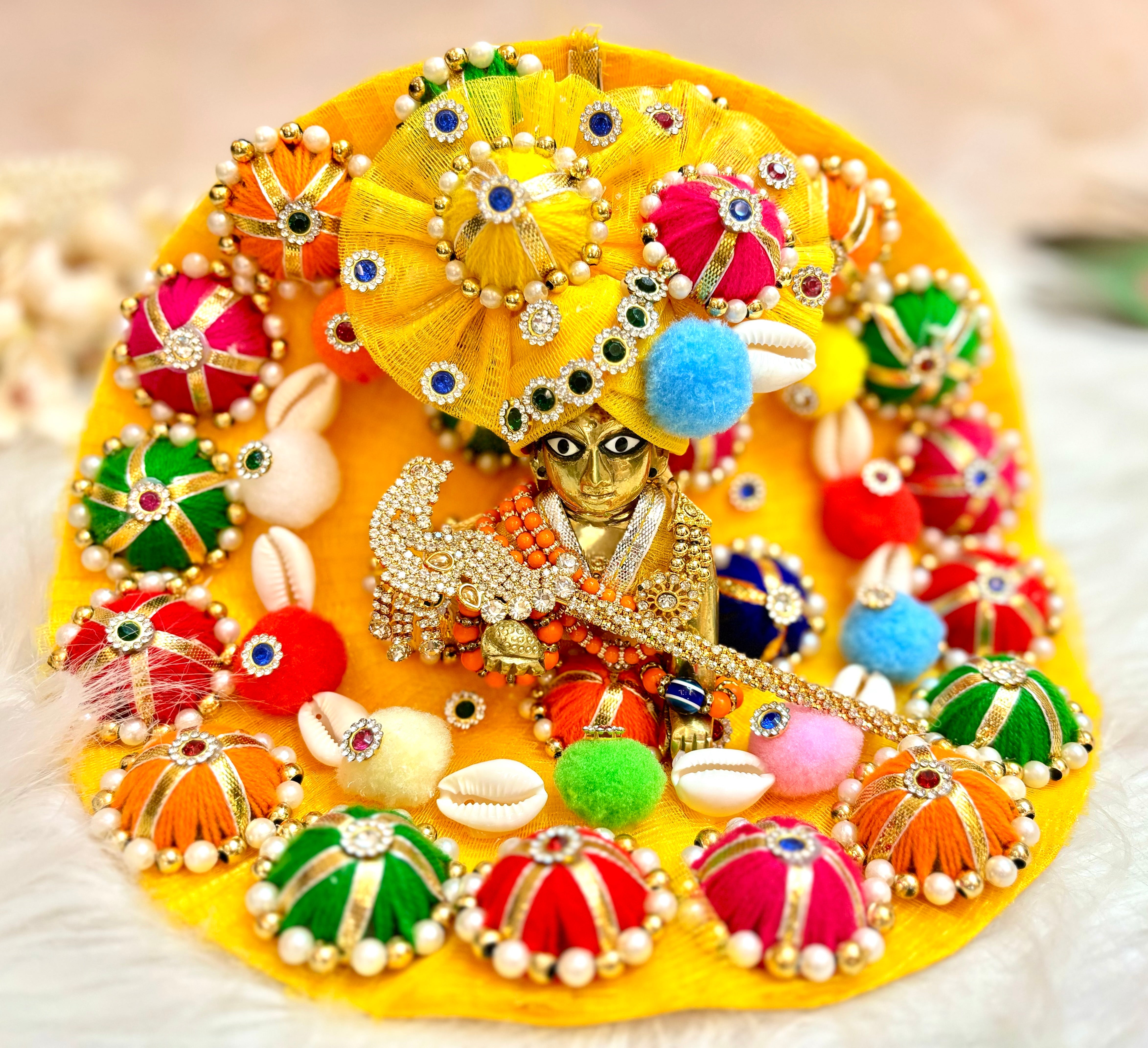 Handmade Yellow Mustard Laddu Gopal Dress - Designer Kanha Ji Poshak, Fancy Bal Gopal Outfit for Janmashtami Celebrations
