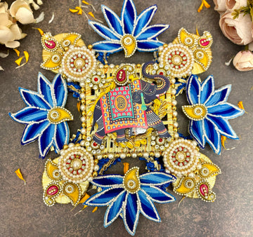Handmade Ocean Lotus Rangoli Centre Decor Piece - Perfect for Janmashtami, Featuring Laddu Gopal Dress, Kanha Ji Poshak, and Bal Gopal Dress