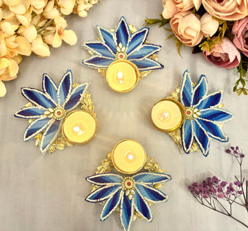 Handmade Ocean Lotus Tealight Holders (Pack of 4) - Perfect for Janmashtami Celebrations, Pair with Laddu Gopal Dress, Kanha Ji Poshak & Bal Gopal Dress
