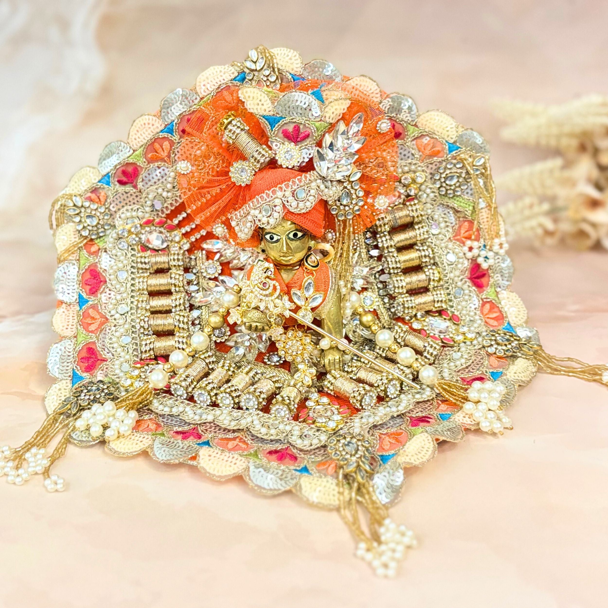 Handmade Kesarprabha Laddu Gopal Dress - Designer Kanha Ji Poshak & Bal Gopal Dress for Janmashtami Festival | Fancy Krishna Ji Dress