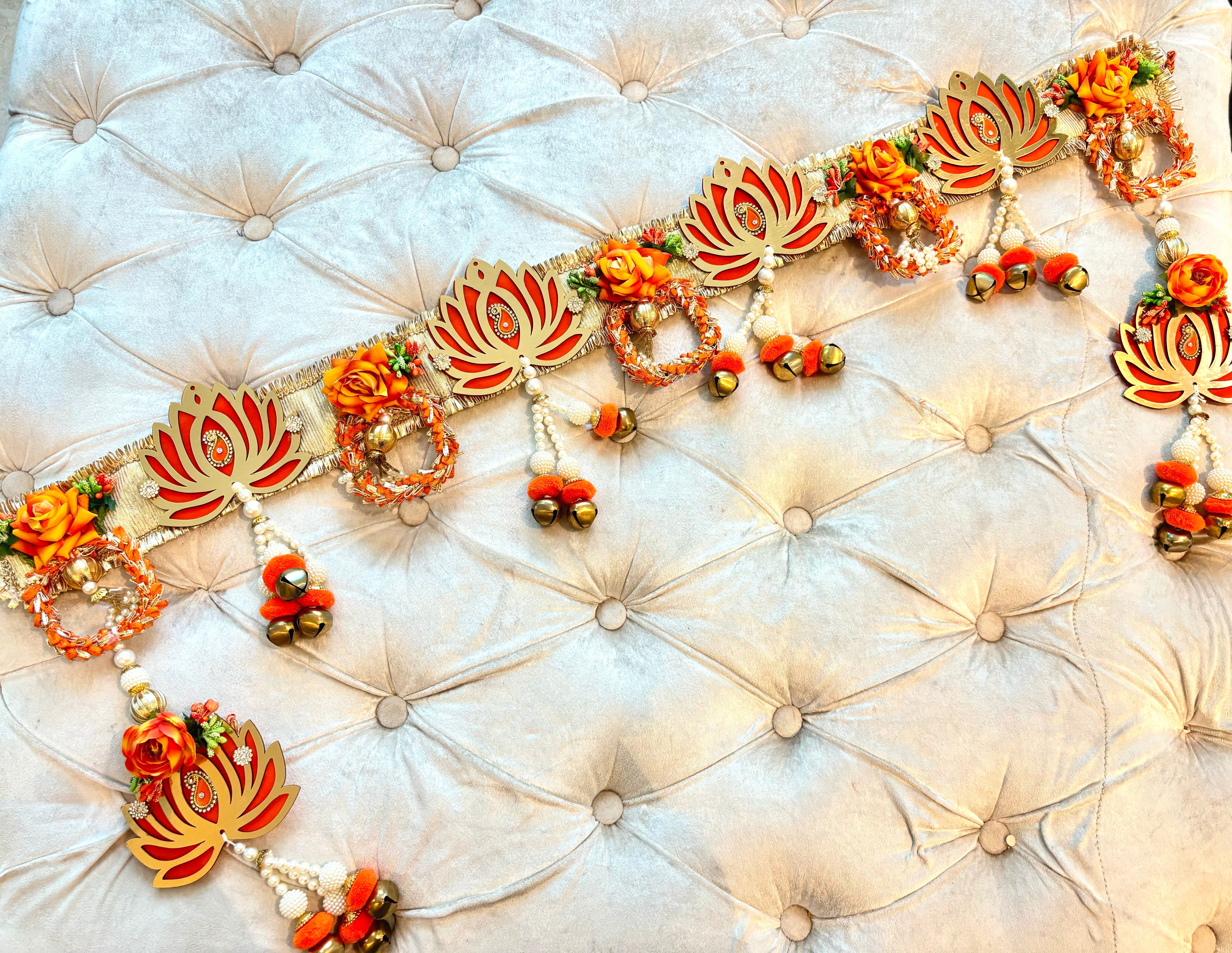 Handmade Orange Lotus with Rose Toran - Designer Laddu Gopal Dress, Kanha Ji Poshak, Bal Gopal Dress for Janmashtami Festival