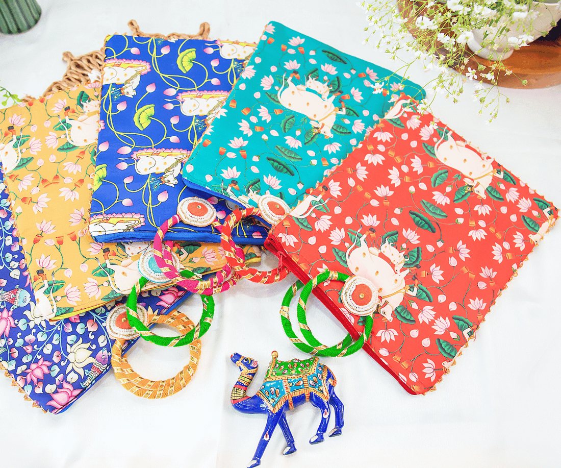 Handmade Blue Kalamkari Pichwai Hand Bag - Perfect for Janmashtami Celebrations, Ideal for Laddu Gopal Dress, Kanha Ji Poshak & Bal Gopal Dress