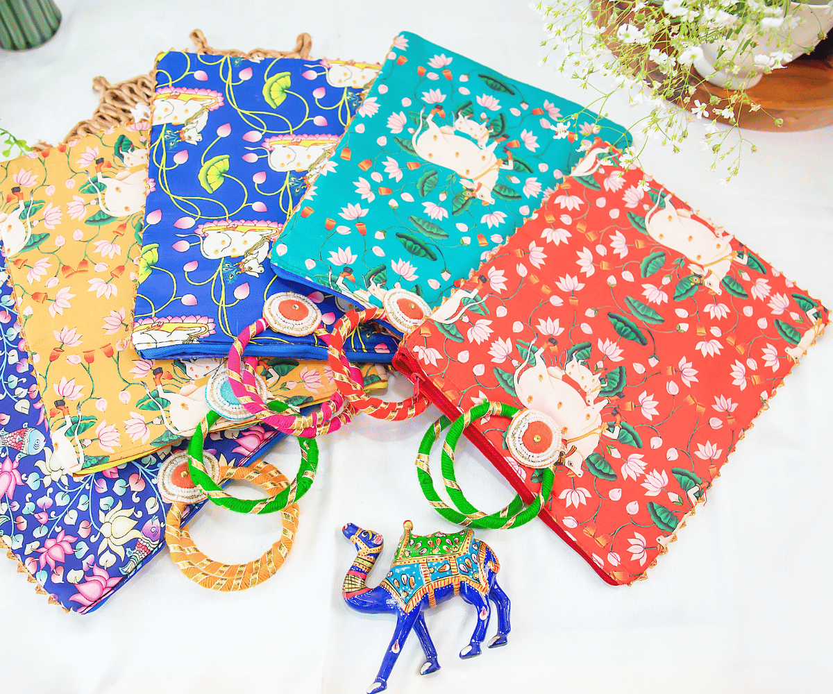 Handmade Red Cow Pichwai Hand Bag - Perfect for Janmashtami Celebrations, Ideal for Laddu Gopal Dress, Kanha Ji Poshak, and Bal Gopal Dress