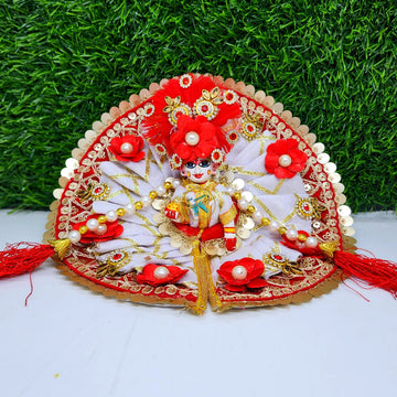Designer White Gota Dress with Red Flowers for Laddu Gopal | Fancy Kanha Ji Poshak | Perfect for Janmashtami, Diwali & Festivals | Size 0-6