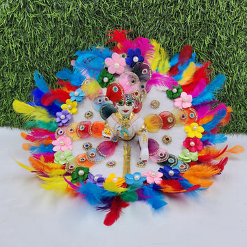Elegant Laddu Gopal Dress with Multi Feather Design & Satin Flowers | Designer Kanha Ji Poshak for Janmashtami | Size 0-6 | Fancy Bal Gopal Dress