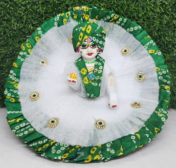 Designer Green Bhandhej Laddu Gopal Dress | Kanha Ji Poshak for Janmashtami, Holi & Diwali | Comfortable & Unique Bal Gopal Dress (Size 0-6)
