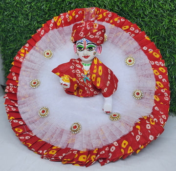 Designer Red Bhandhej Laddu Gopal Dress | Kanha Ji Poshak for Janmashtami, Diwali & Holi | Comfortable Fabric, Size 0-6, Unique Look for Bal Gopal
