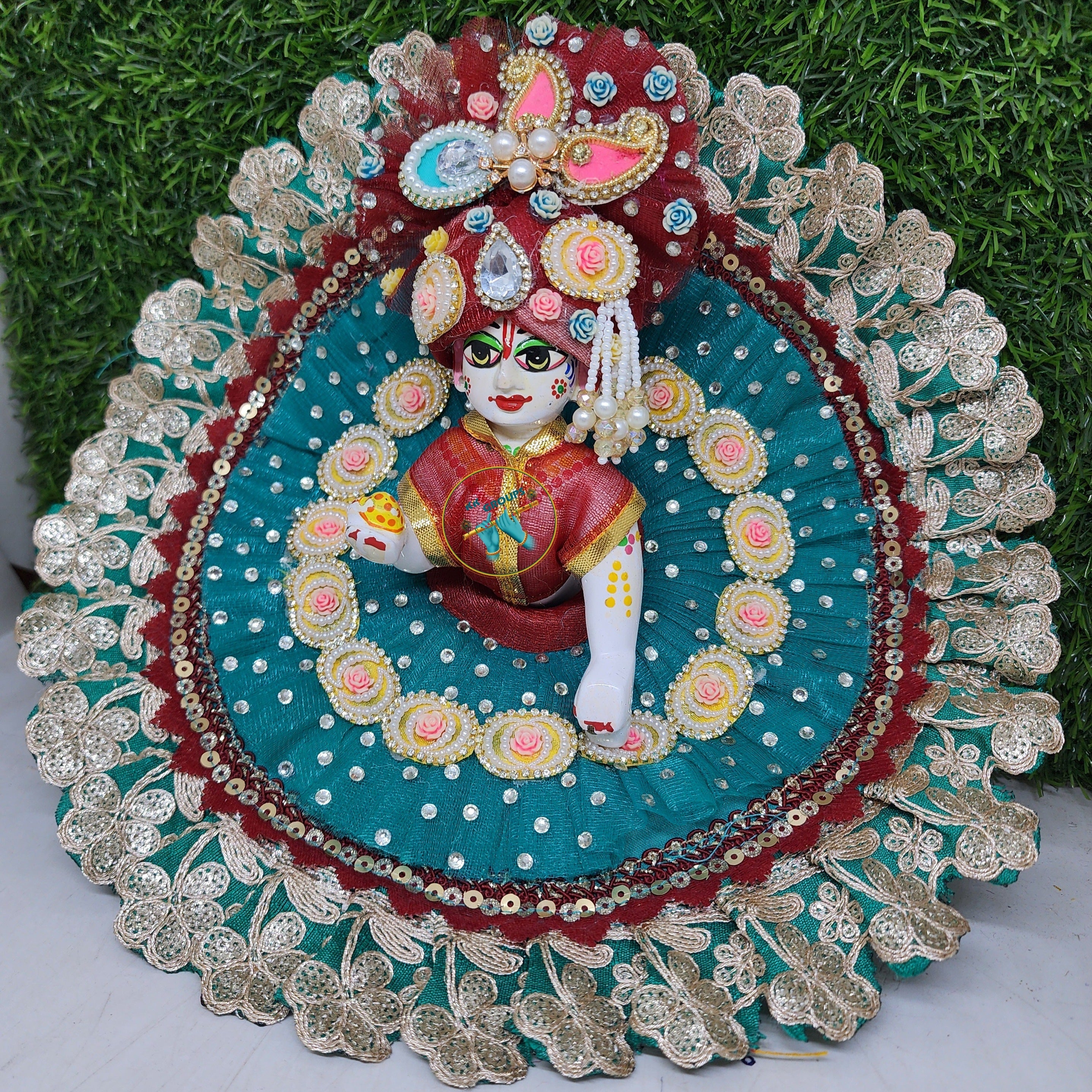 Designer Green Mehron Heavy Lace Dress for Laddu Gopal Ji | Fancy Kanha Ji Poshak | Perfect for Janmashtami & Festivals | Size 0-6
