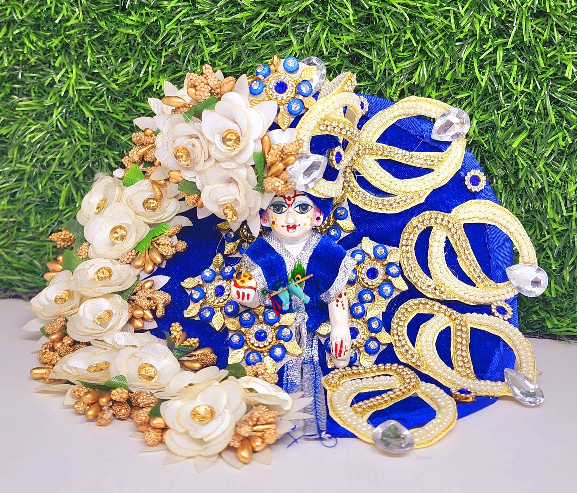 Designer Blue Heavy Laddu Gopal Dress for Kanha Ji | Fancy Poshak for Janmashtami, Holi & Diwali | Comfortable Fabric, Size 0-6