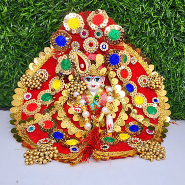 Designer Red Sequence Laddu Gopal Dress with Pagdi & Patka | Fancy Kanha Ji Poshak for Janmashtami, Diwali & Holi | Sizes 0-6
