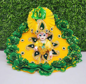 Handmade Laddu Gopal Dress with Green Bhandej Border & Floral Design - Designer Kanha Ji Poshak for Janmashtami & Festivals