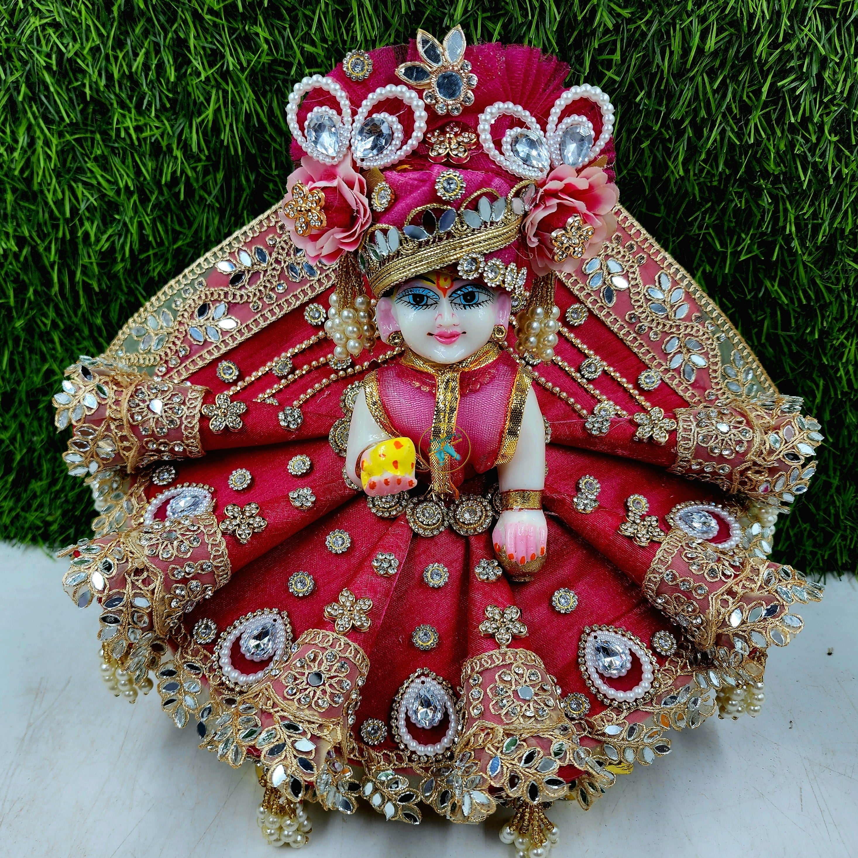 Designer Laddu Gopal Dress for Janmashtami | Fancy Heavy Poshak for Kanha Ji | Comfortable Bal Gopal Dress (Size 0-6) - Unique Festival Outfit