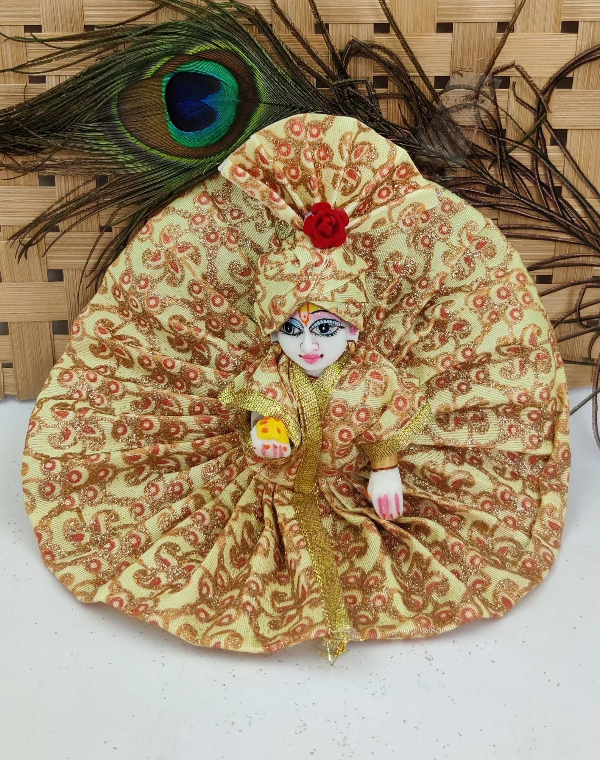 Handmade Shining Silk Cotton Laddu Gopal Dress & Pagdi Set (Pack of 2) - Designer Kanha Ji Poshak for Janmashtami & Festivals - Random Colors