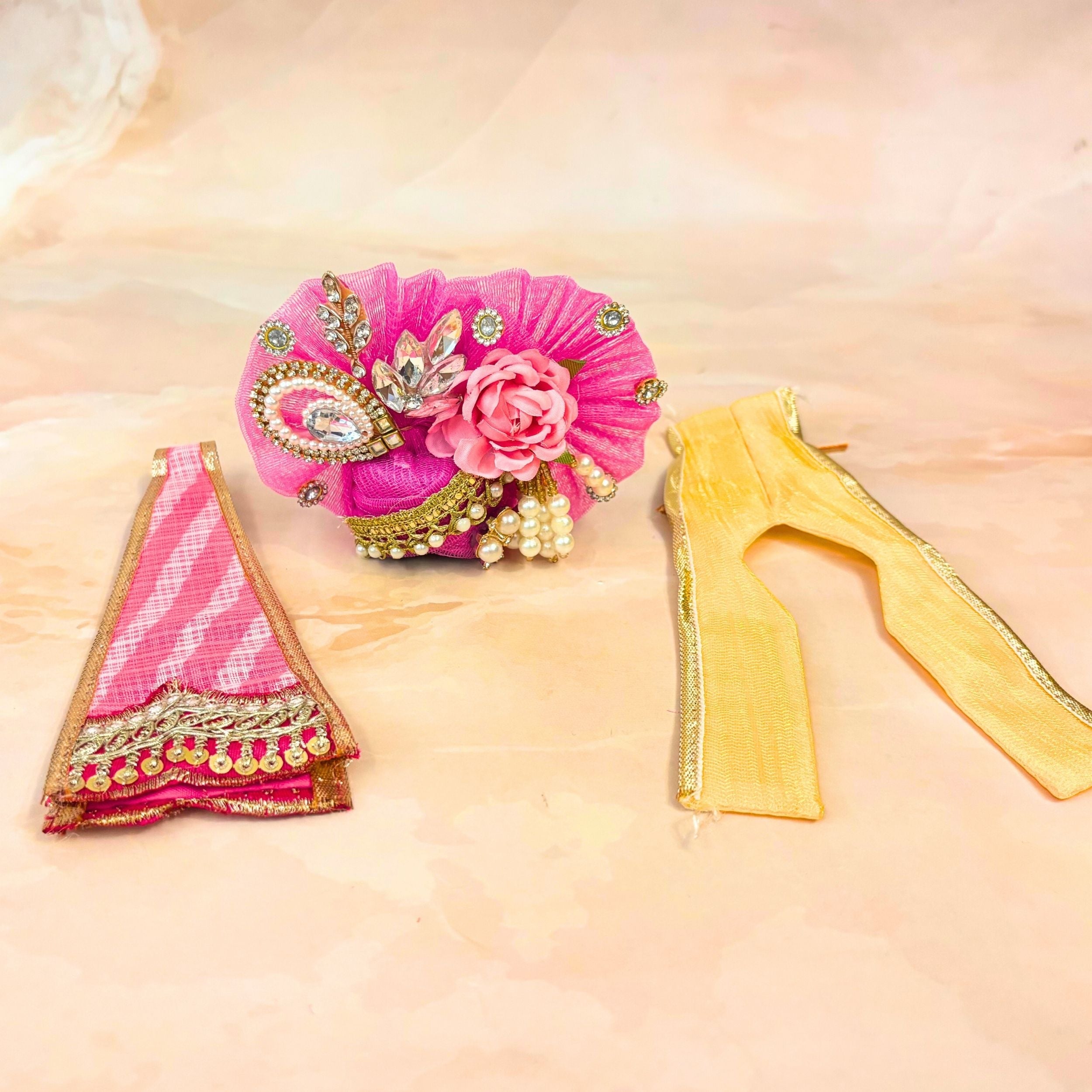 Handmade Rangpriya Laddu Gopal Leheriya Dress - Designer Kanha Ji Poshak, Fancy Bal Gopal Dress for Janmashtami Celebrations