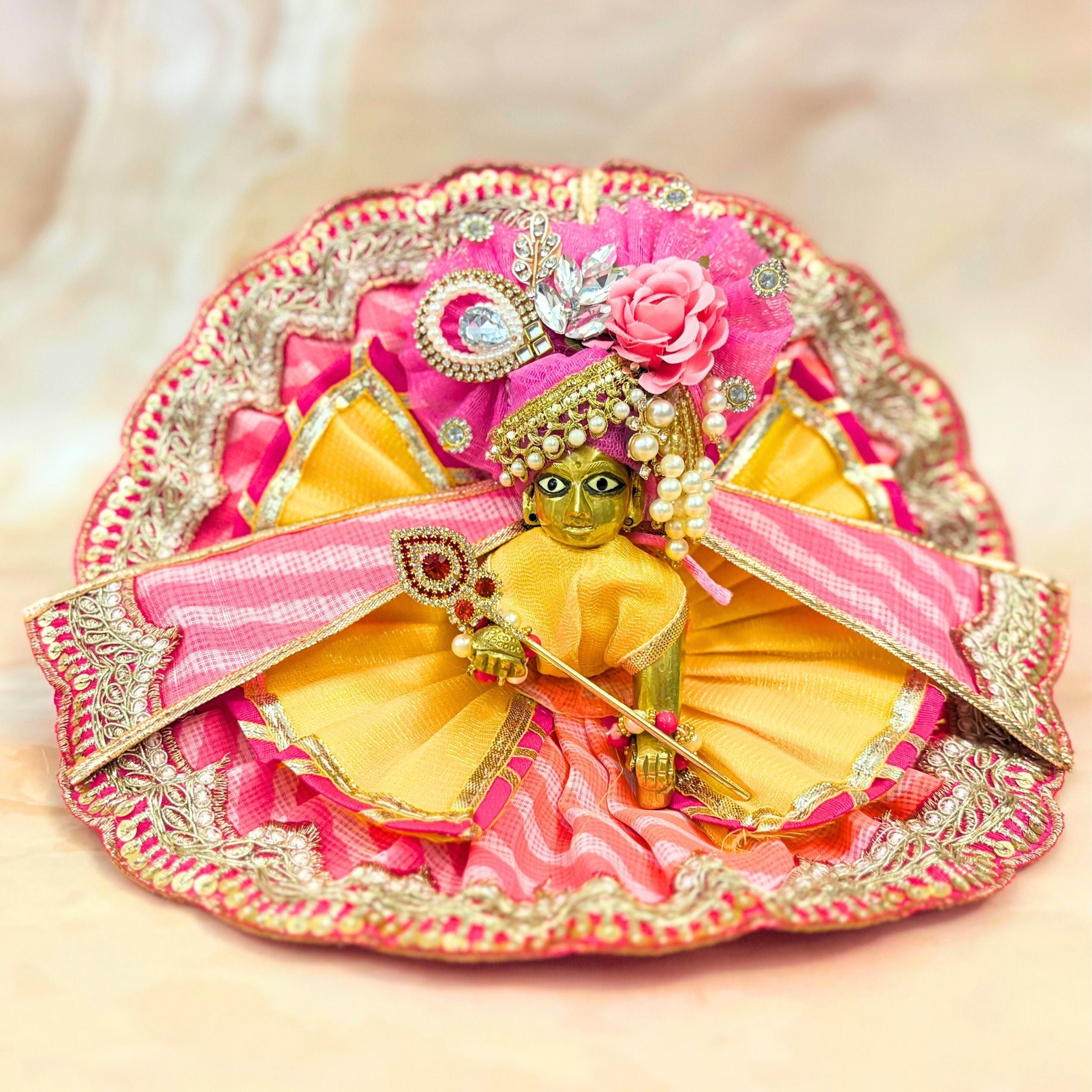 Handmade Rangpriya Laddu Gopal Leheriya Dress - Designer Kanha Ji Poshak for Janmashtami, Fancy Bal Gopal Dress, Krishna Ji Outfit