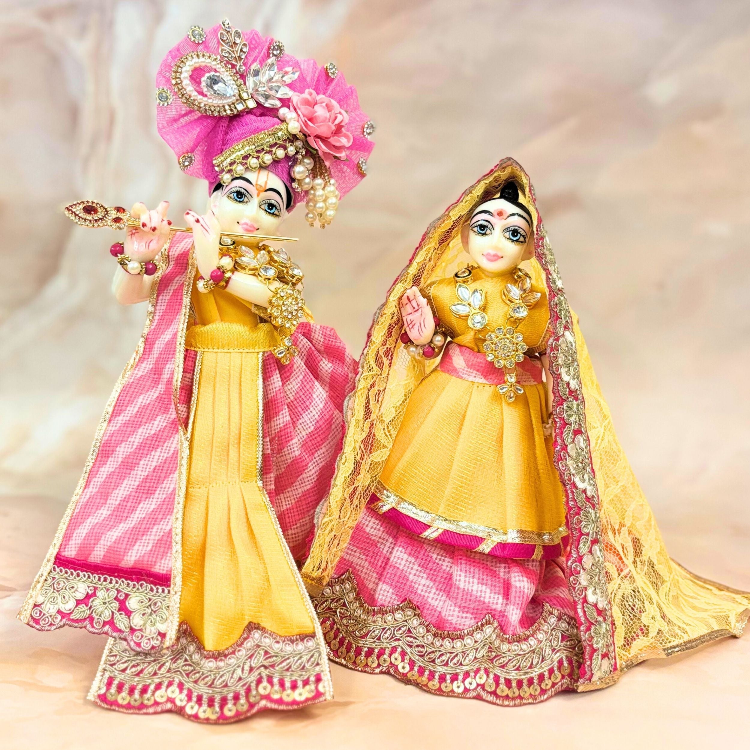 Varnika Handmade Radha Krishna Leheriya Dress - Designer Laddu Gopal Poshak, Fancy Kanha Ji Dress for Janmashtami & Festivals, Bal Gopal & Krishna Ji Dress
