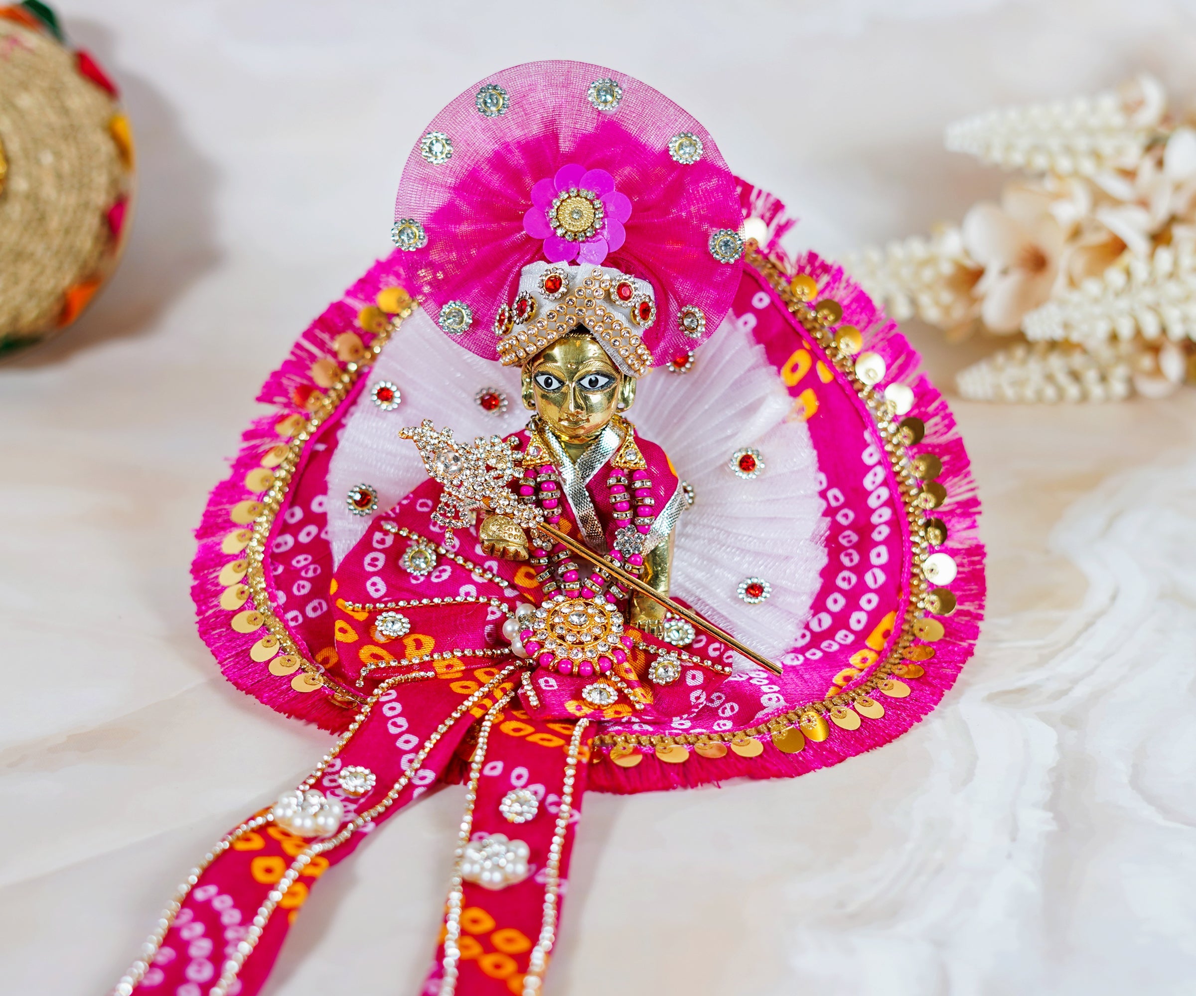 Handmade Pink Cute Bow Laddu Gopal Dress | Designer Kanha Ji Poshak for Janmashtami | Fancy Bal Gopal & Krishna Ji Dress