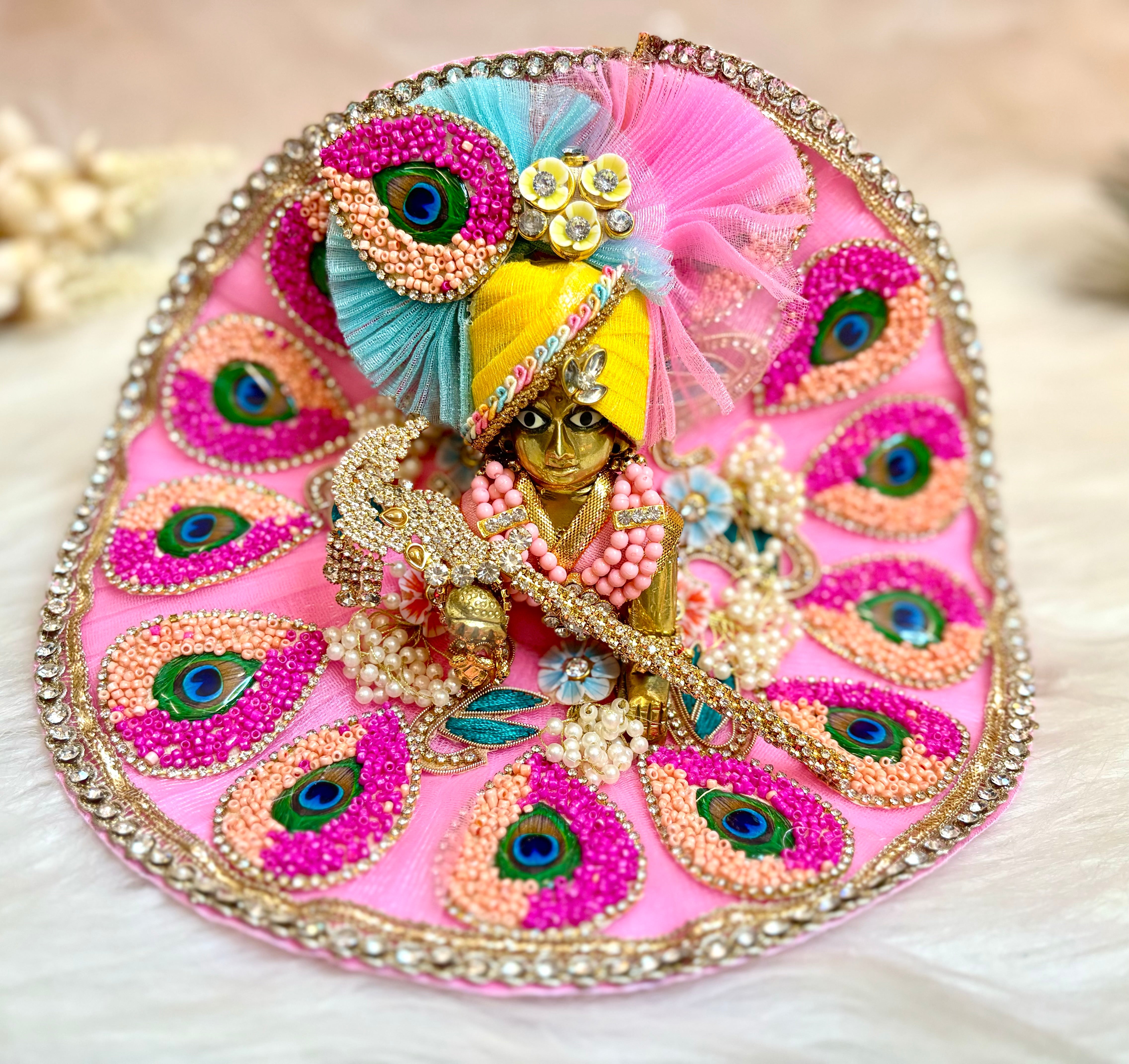 Handmade Pink Laddu Gopal Dress - Designer Kanha Ji Poshak & Fancy Bal Gopal Outfit for Janmashtami Celebrations