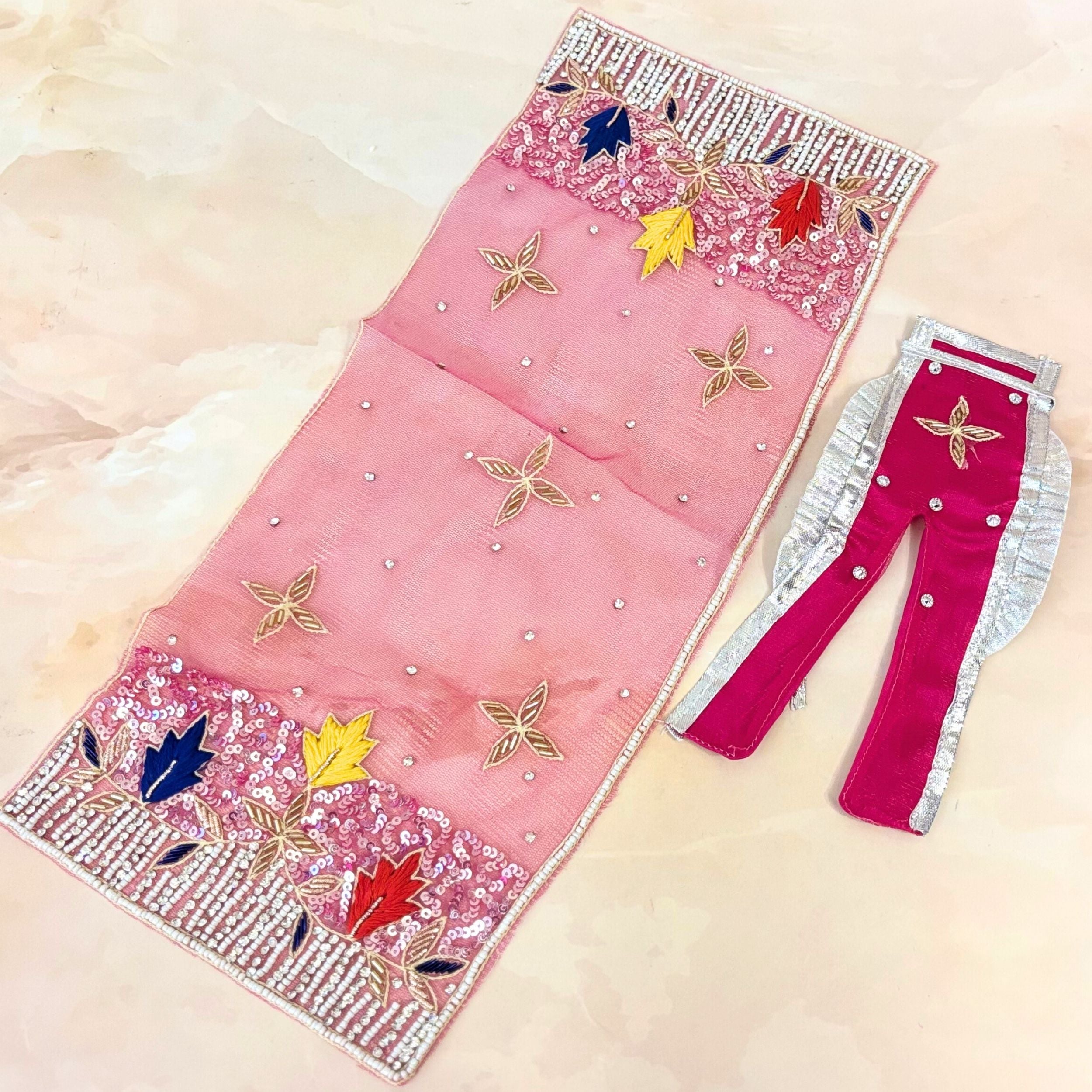 Handmade Designer Rajshobhā Radha Krishna Dress - Fancy Laddu Gopal Poshak for Janmashtami, Bal Gopal & Kanha Ji Dress