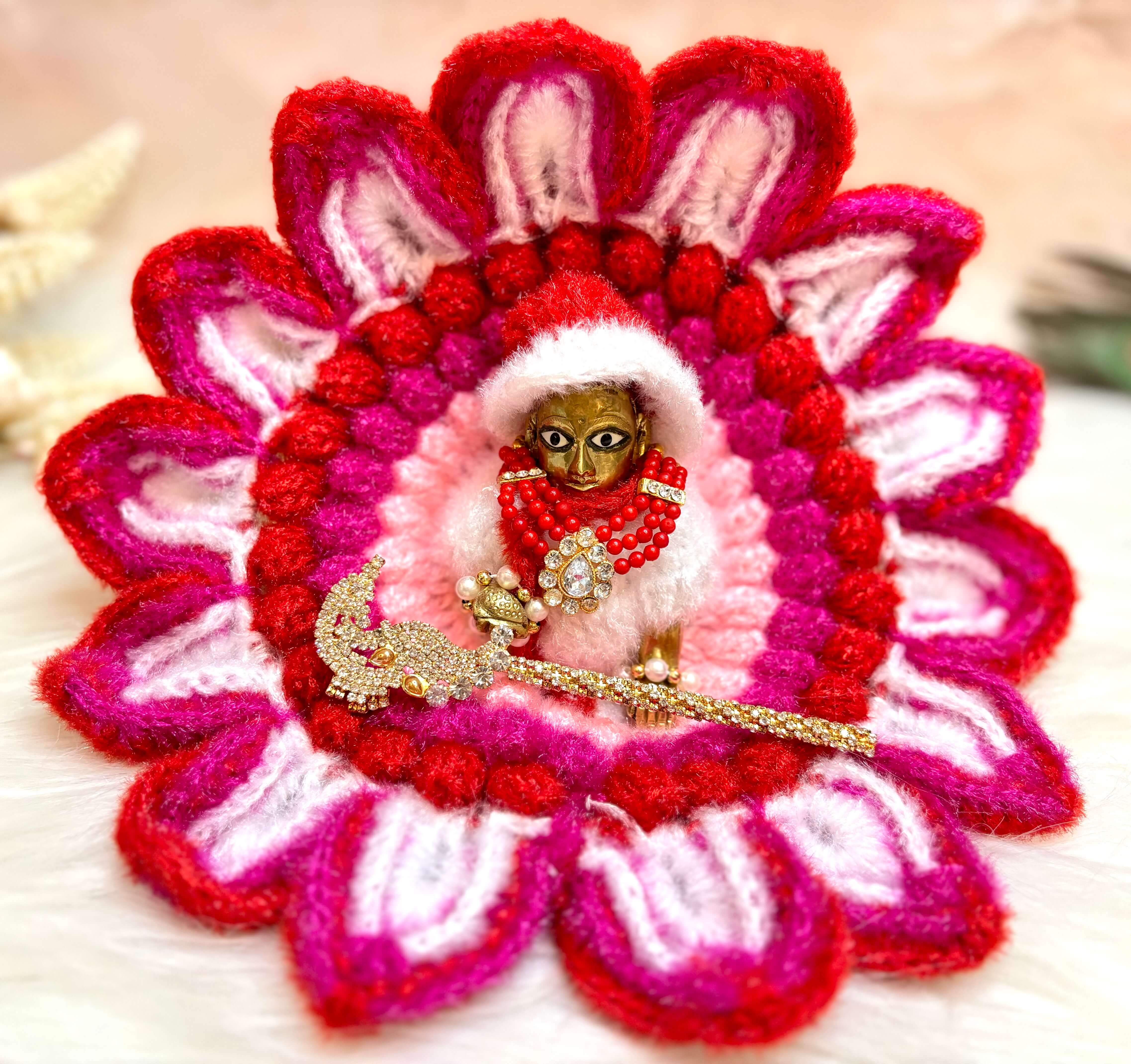 Handmade Pink Woollen Laddu Gopal Dress - Designer Kanha Ji Poshak for Janmashtami, Fancy Bal Gopal Dress & Krishna Ji Outfit