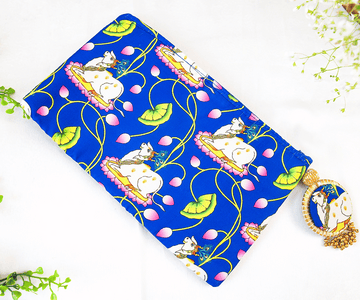 Handmade Blue Cow Pichwai Silk Zip Bags - Perfect for Laddu Gopal Dress, Kanha Ji Poshak, Bal Gopal Dress & Janmashtami Celebrations