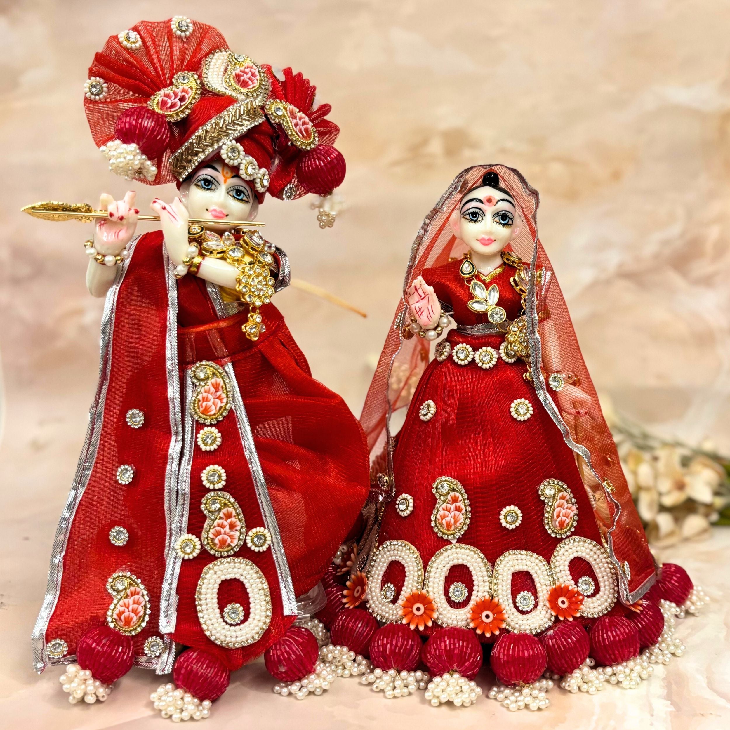 Handmade Raktamohana Radha Krishna Dress - Designer Laddu Gopal Poshak, Fancy Kanha Ji Dress for Janmashtami, Bal Gopal & Krishna Ji Celebrations